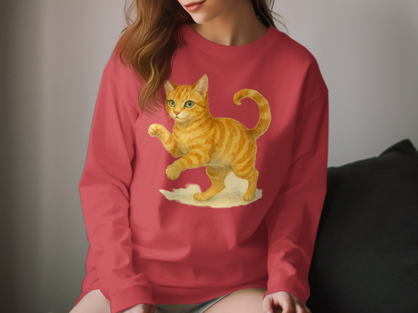 Cute Playful Orange Cat Graphic Design Sweatshirt product type