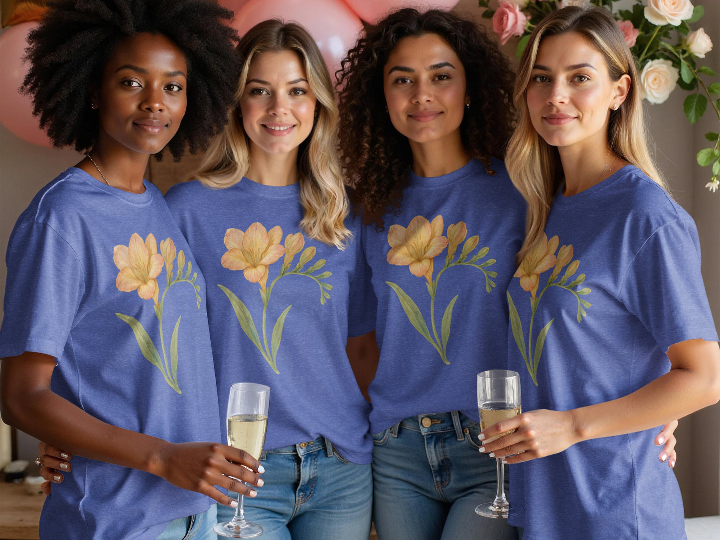 Beautiful Floral Print Blue T-shirt for Women Casual product