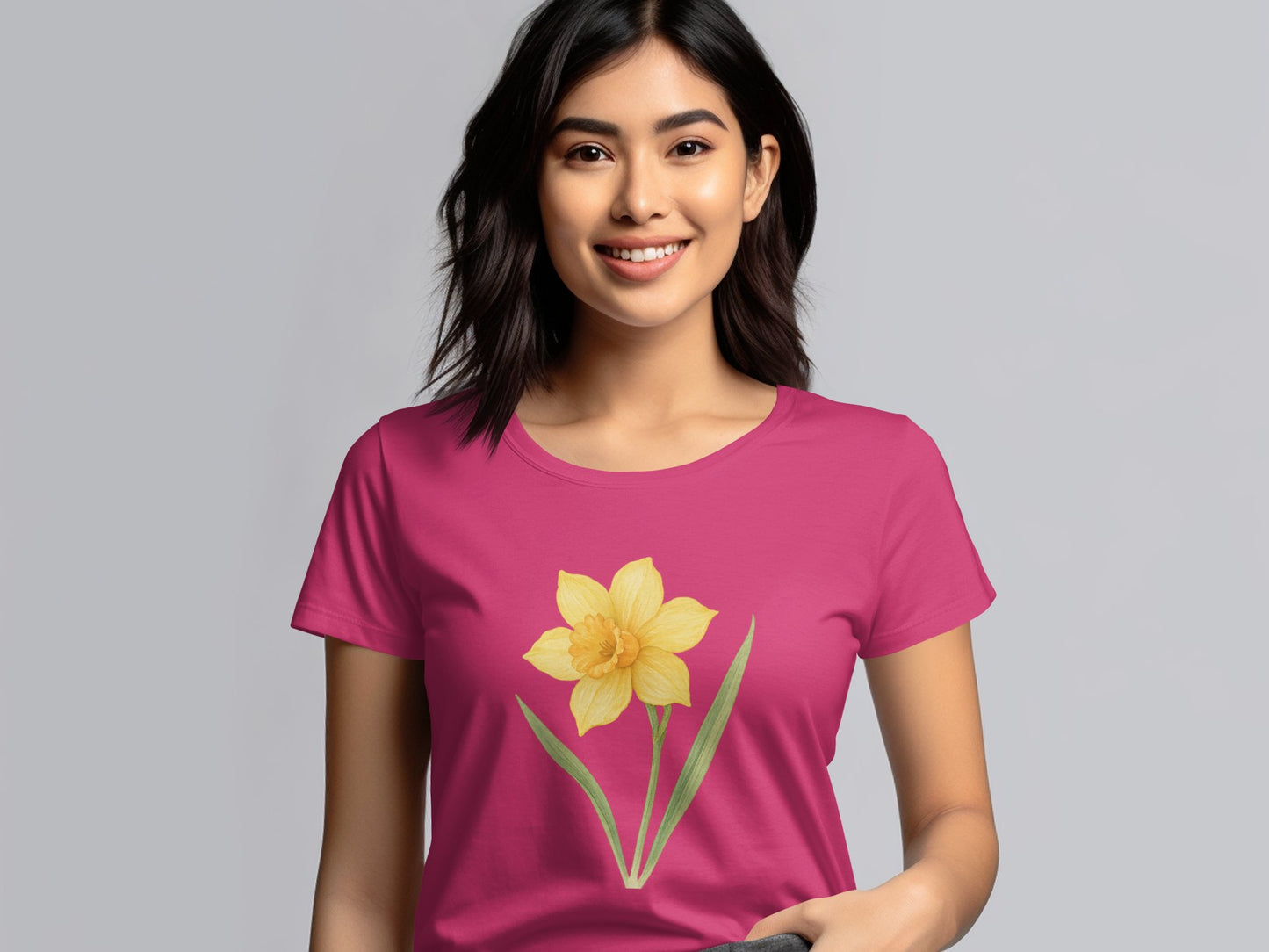 Bright Pink Shirt with Beautiful Daffodil Graphic product