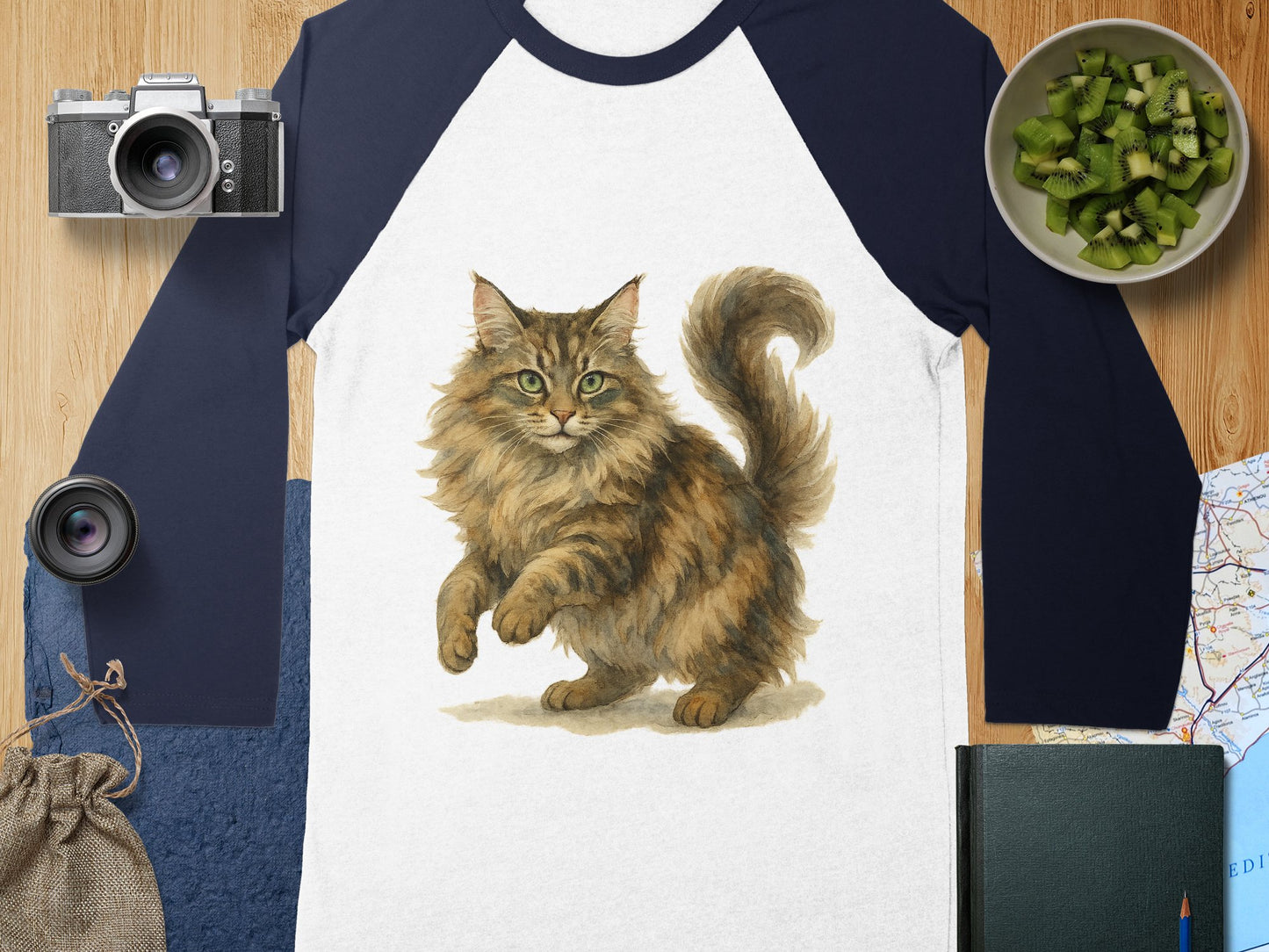 Vintage Cat Print Design on Blue Sleeve Shirt product