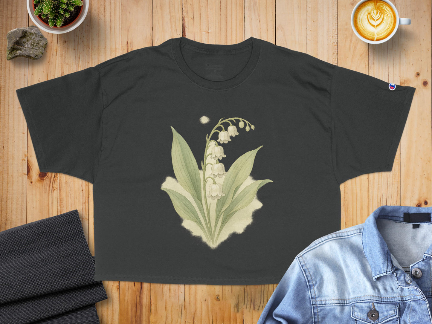 Elegant Black Tee with Lily of the Valley Print product type