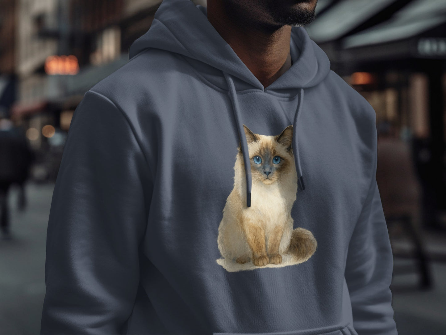 Blue Eyed Cat Print on Gray Men's Hoodie product