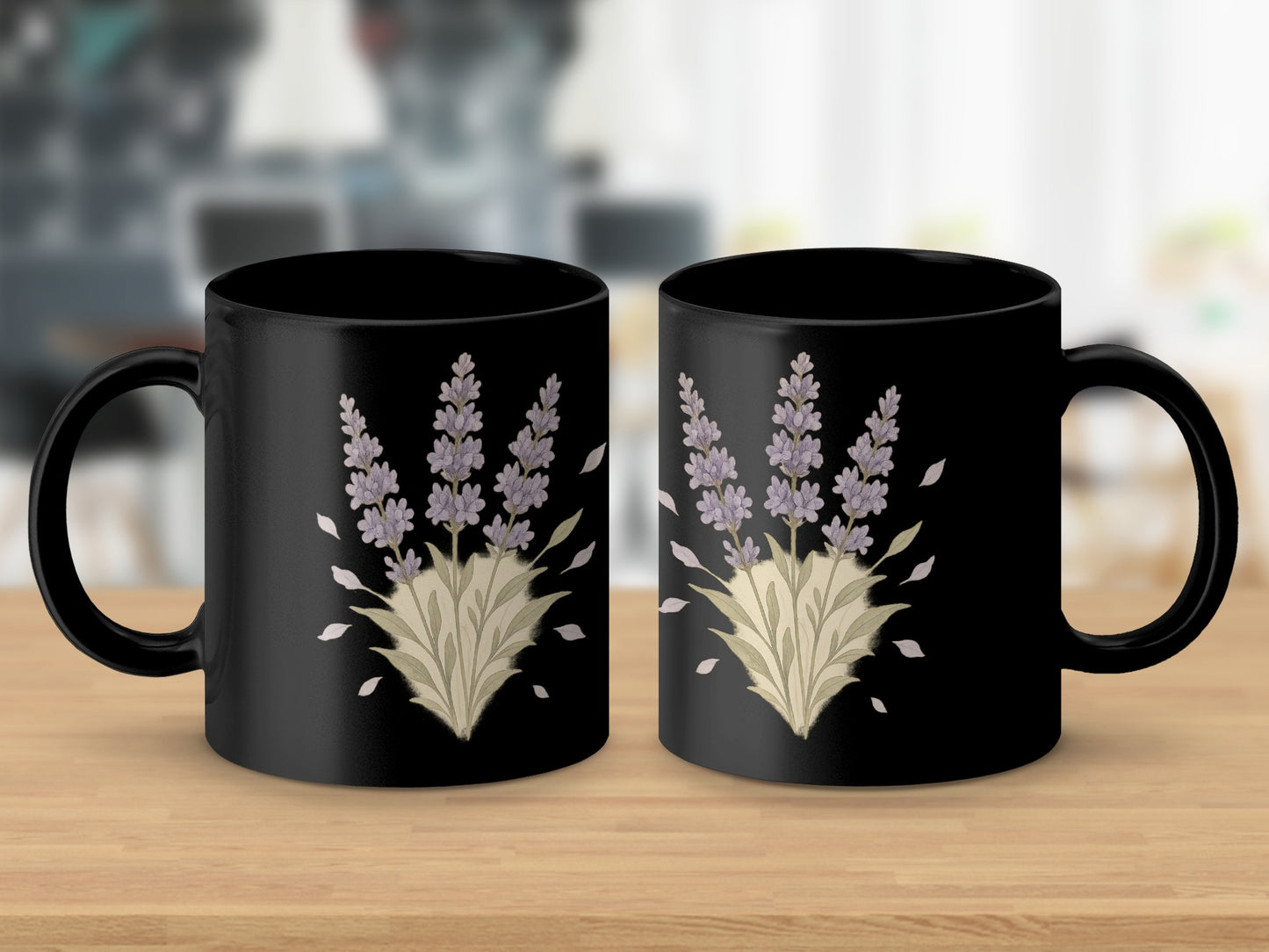 Lavender Flower Design on Black Mug product type