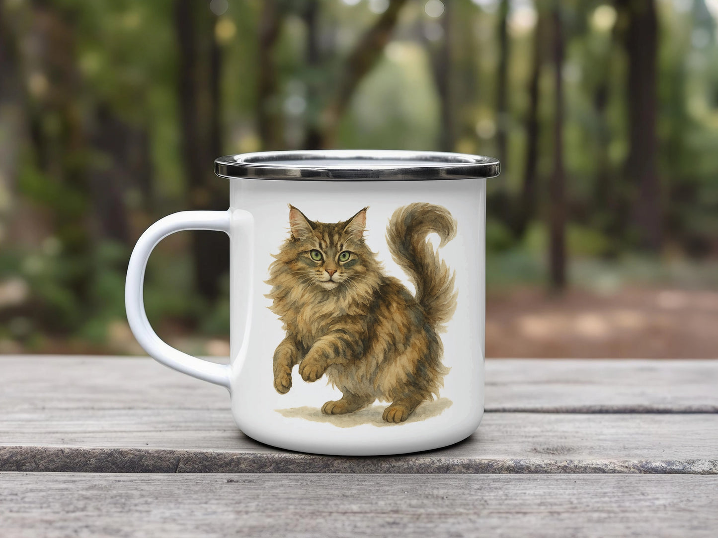 Adorable Fluffy Cat Art Print on White Mug product type