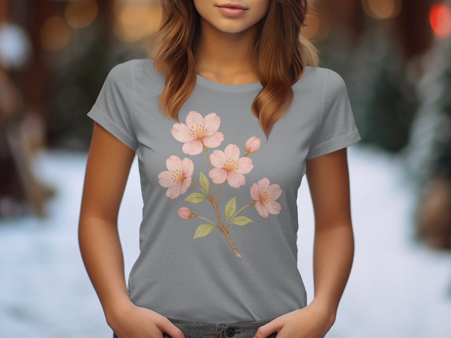 Elegant Cherry Blossom Floral Print T-Shirt product