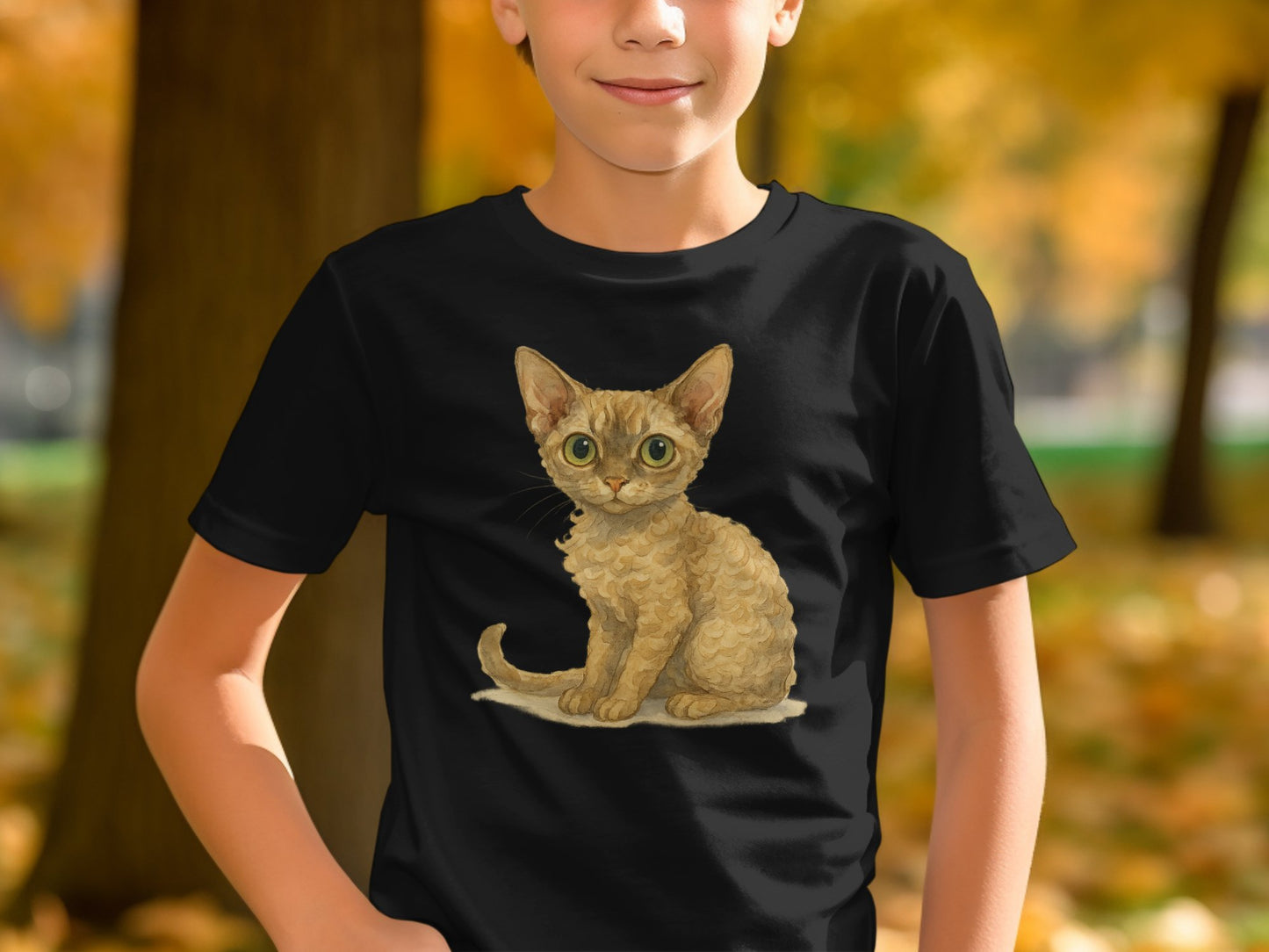 Cute Cat Illustration Black T-Shirt product type