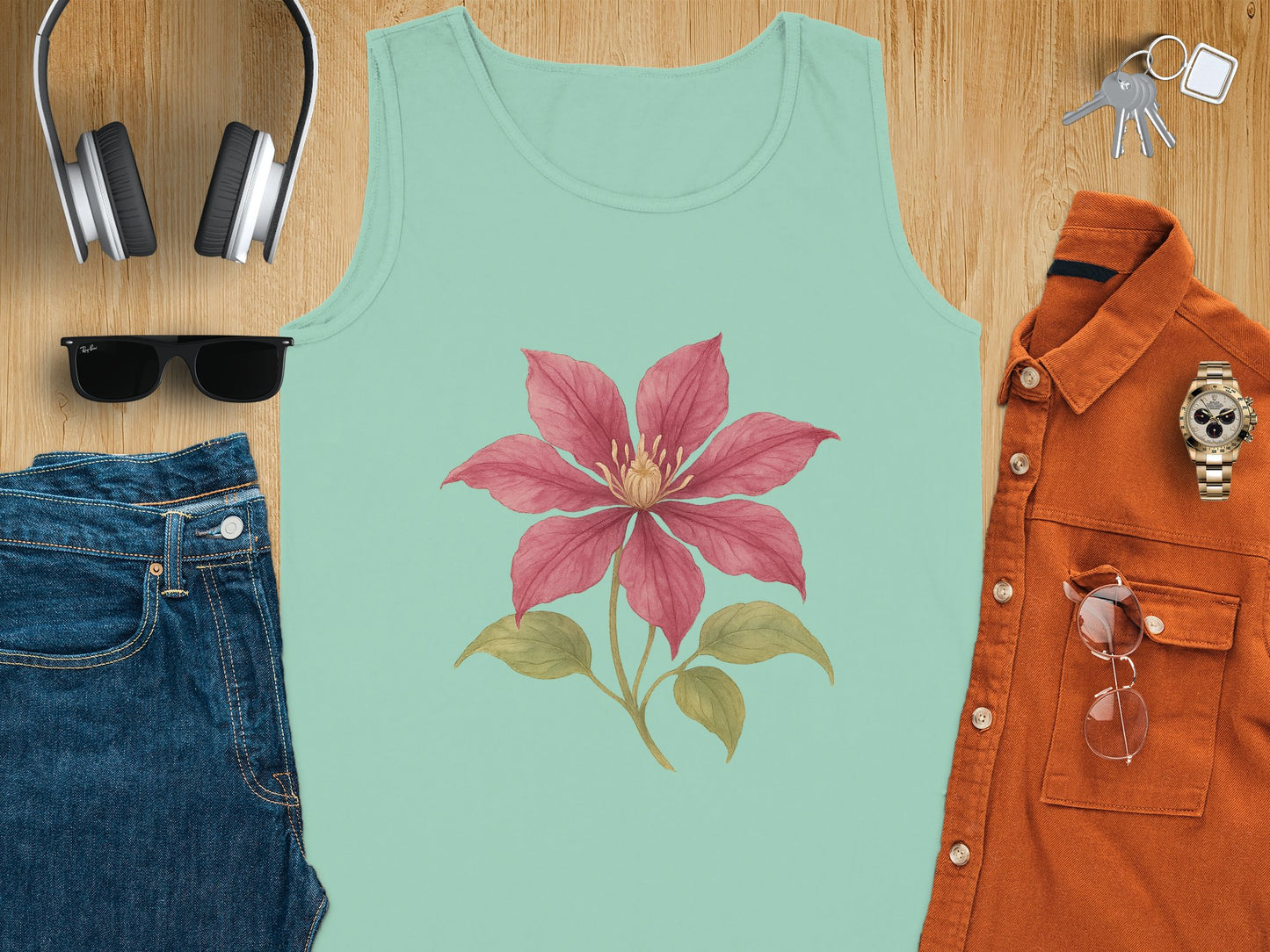 Beautiful Floral Print Green Tank Top product