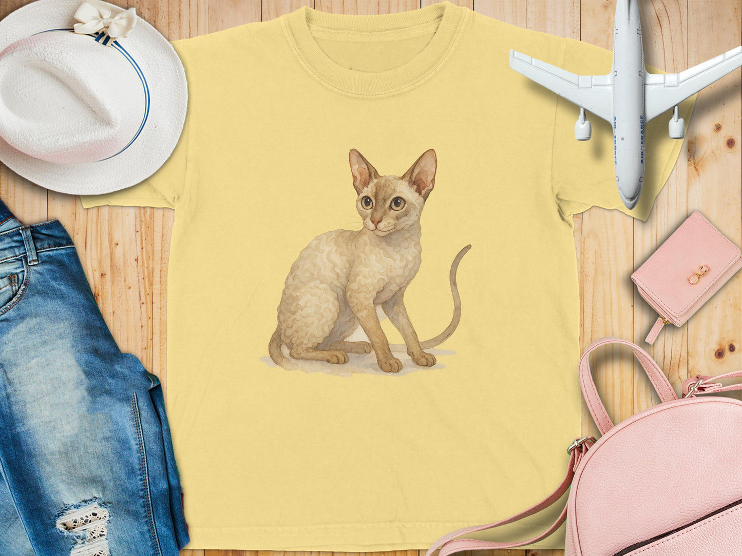 Cute Cat Graphic on Soft Yellow T-shirt product type