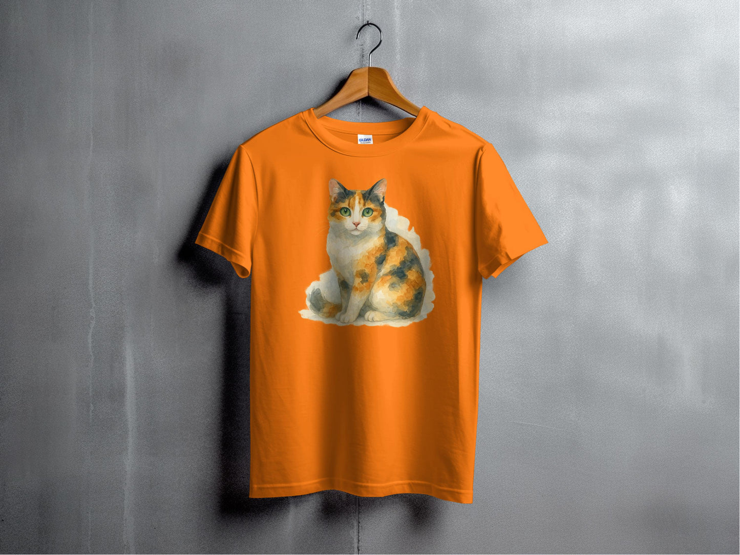 Orange T-shirt with Cute Cat Sitting Print product type