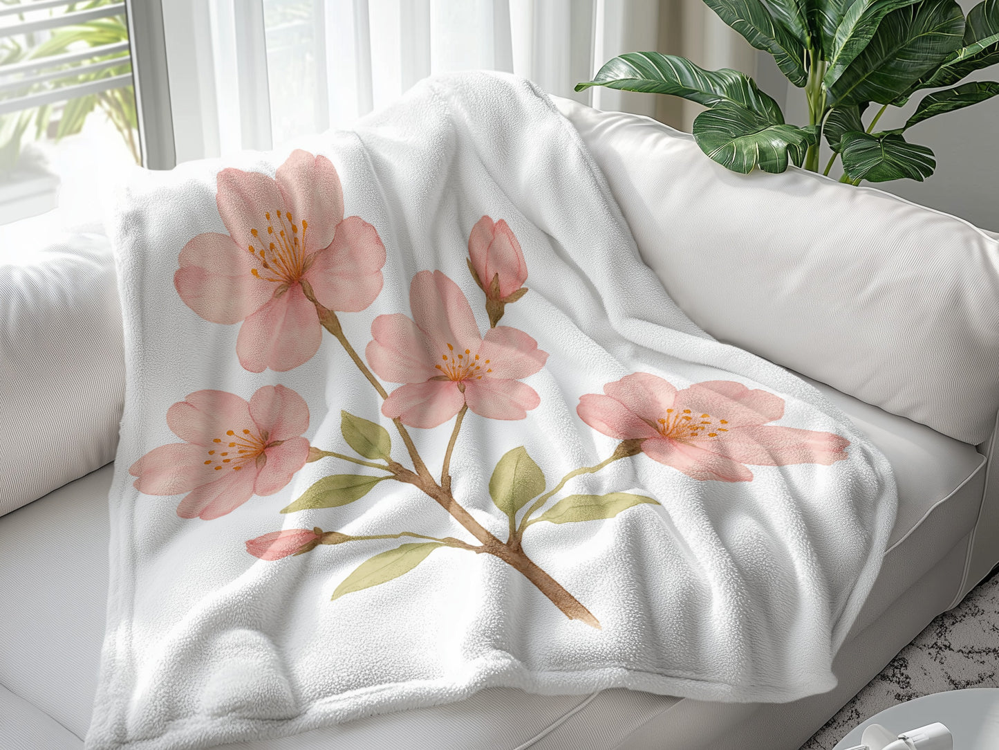 Pink Cherry Blossoms Cozy Throw Blanket product