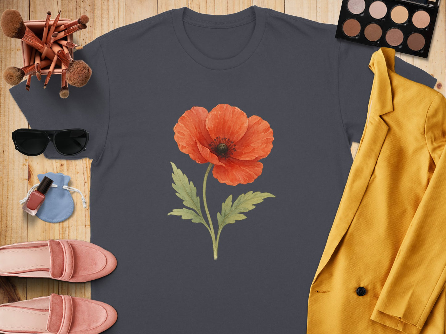Stylish Dark T-Shirt with Red Flower Design product type