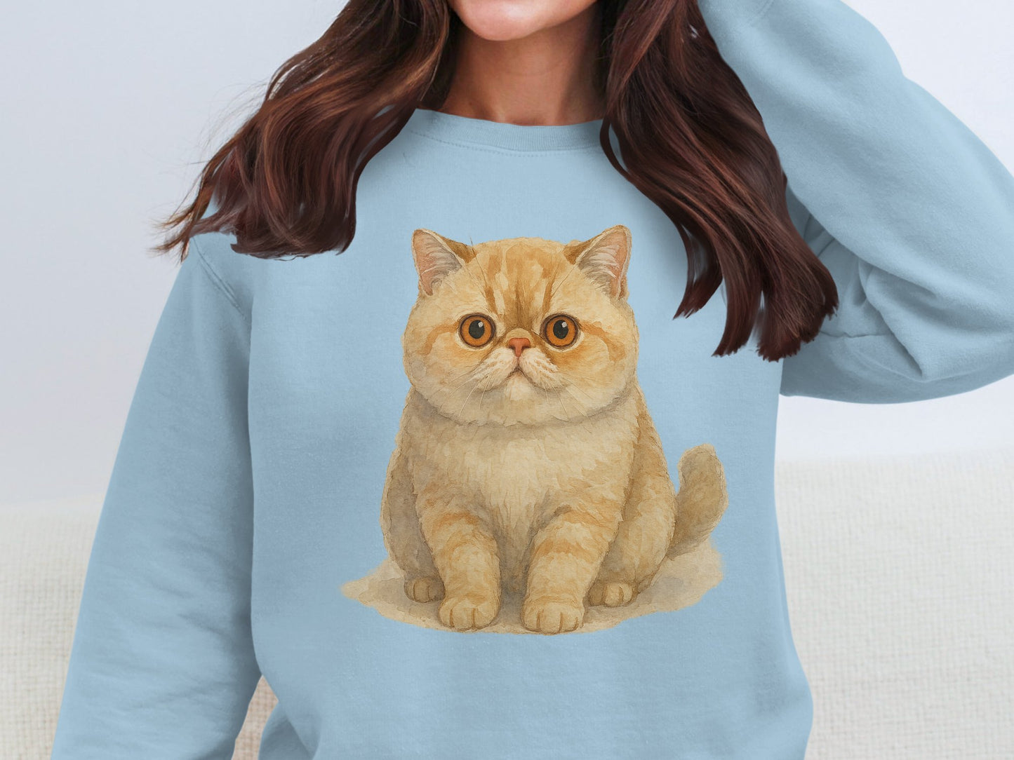 Cute Pudge-faced Cat Print on Blue Sweatshirt product