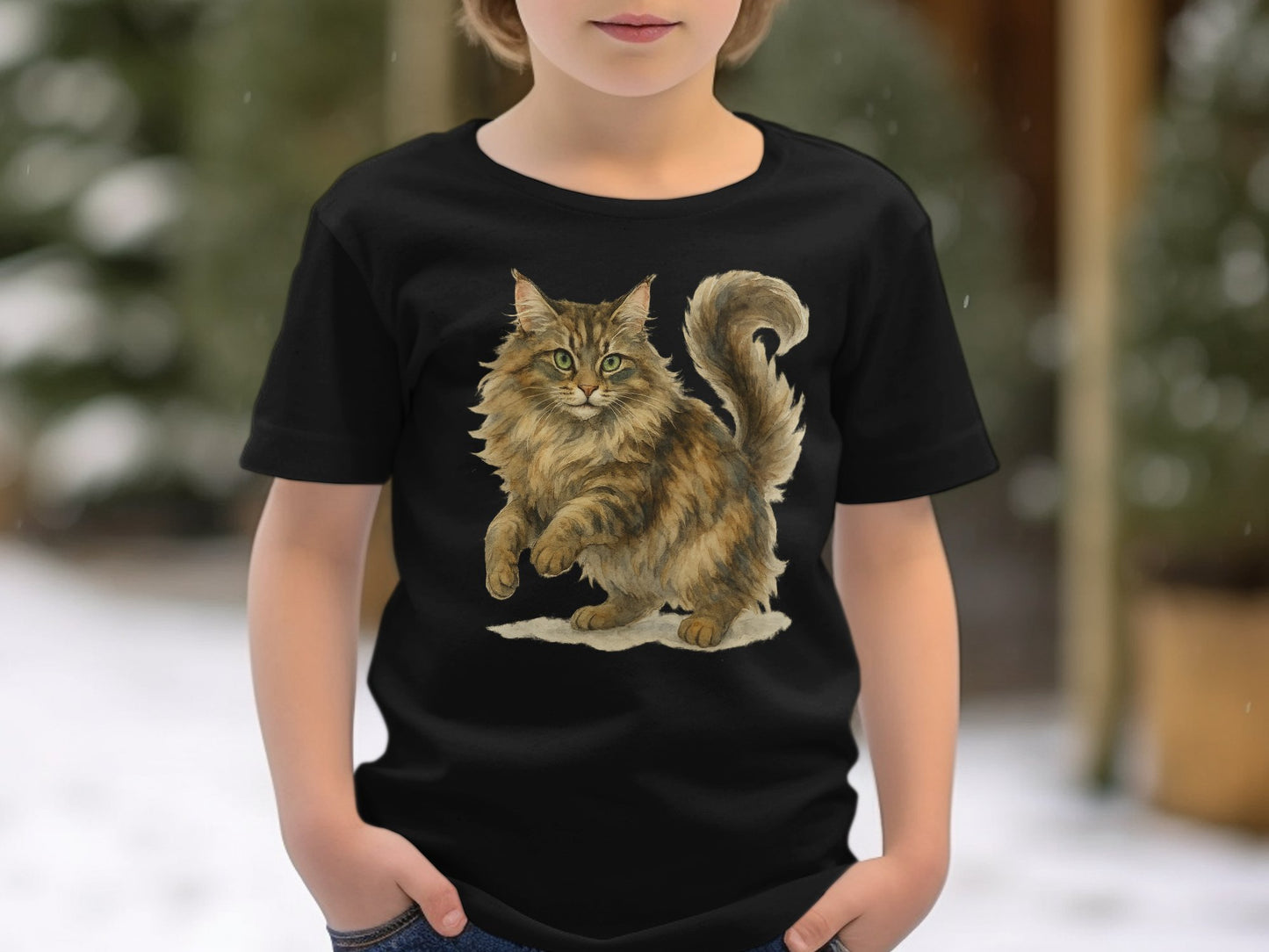 Adorable Long-haired Cat Design Kids T-shirt product