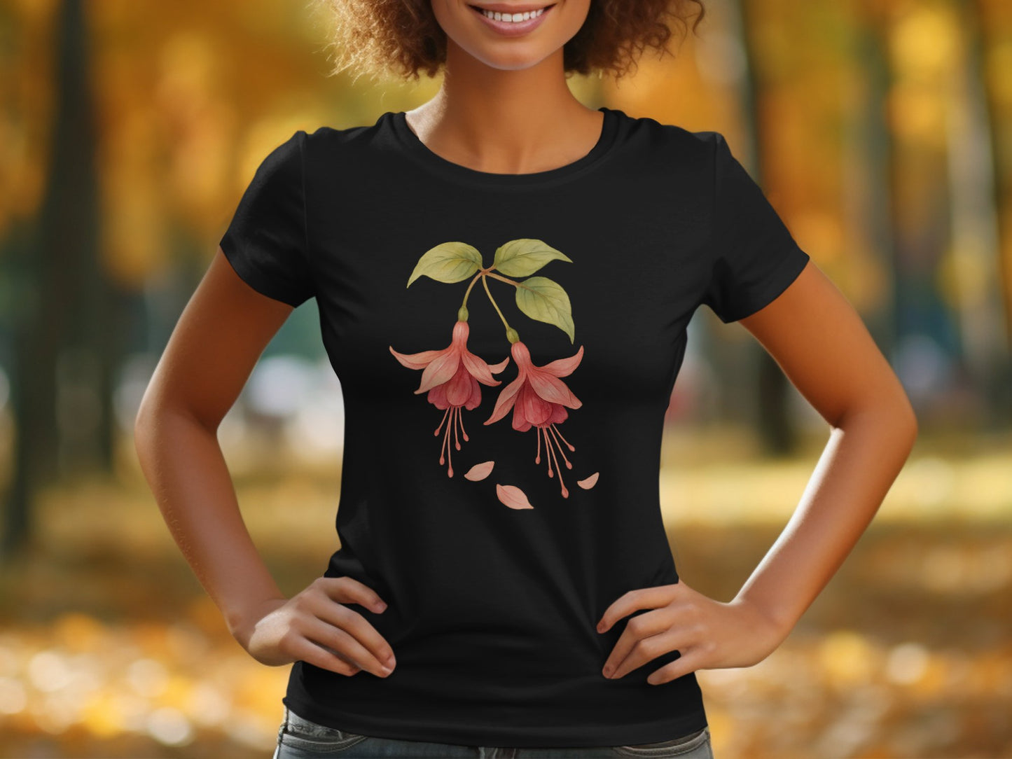 Stylish Black T-Shirt with Floral Graphic Design product