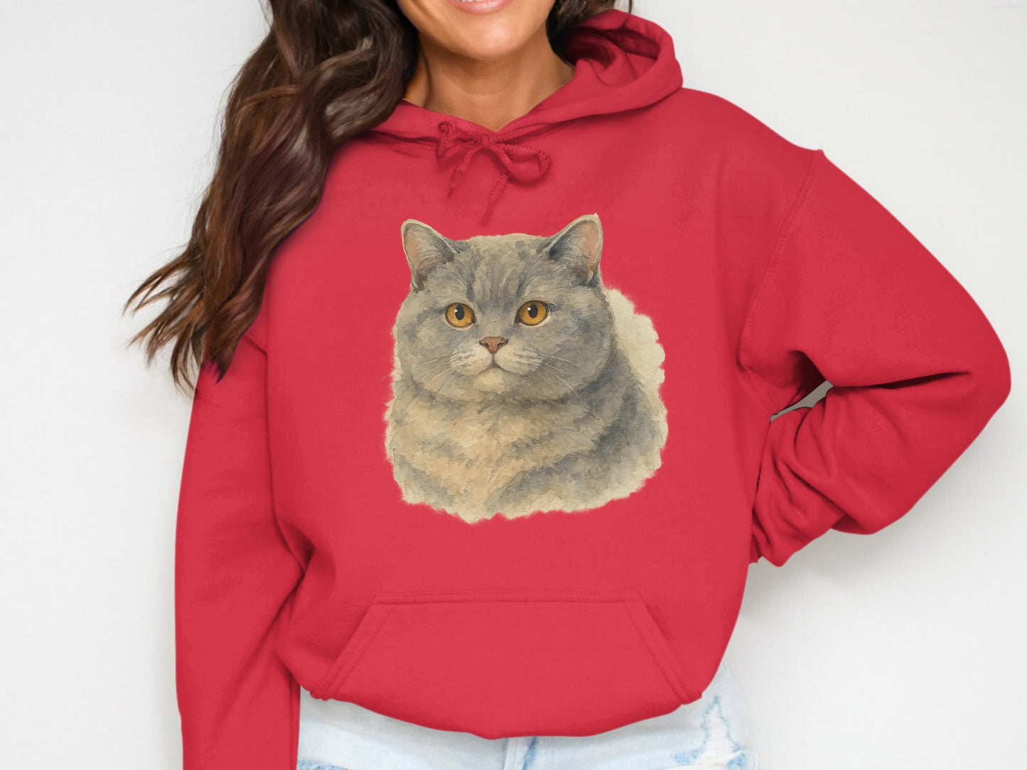 Cozy Red Hoodie Featuring Cute Cat Illustration product type