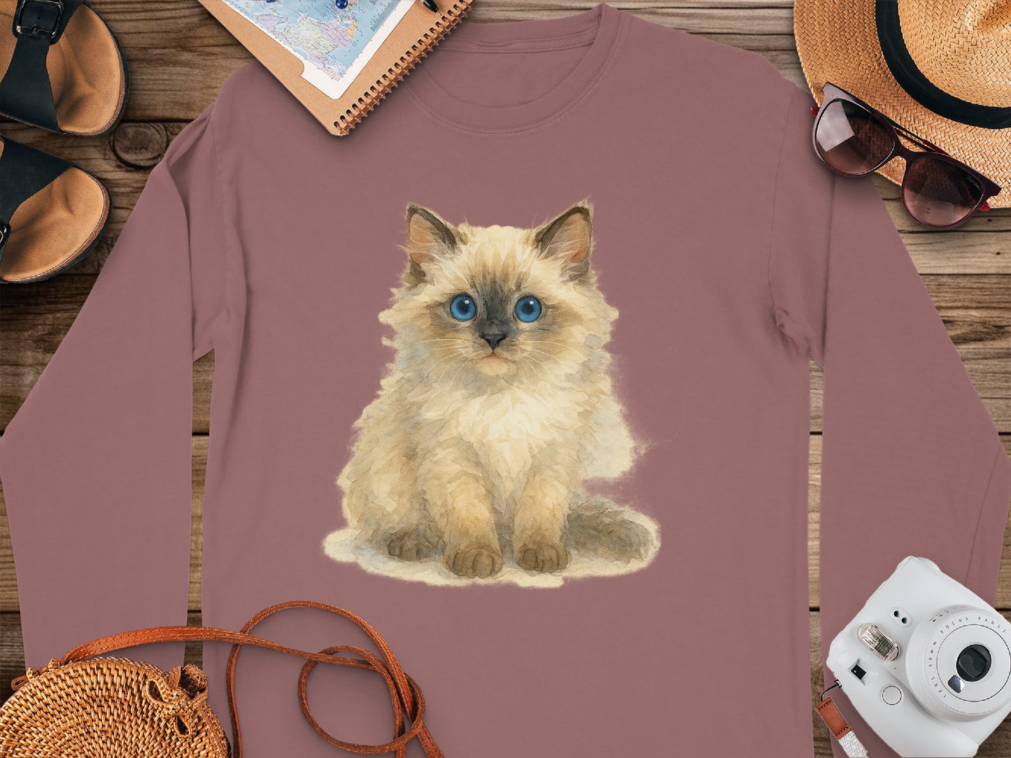 Adorable Blue Eyed Cat Art Long Sleeve Shirt product