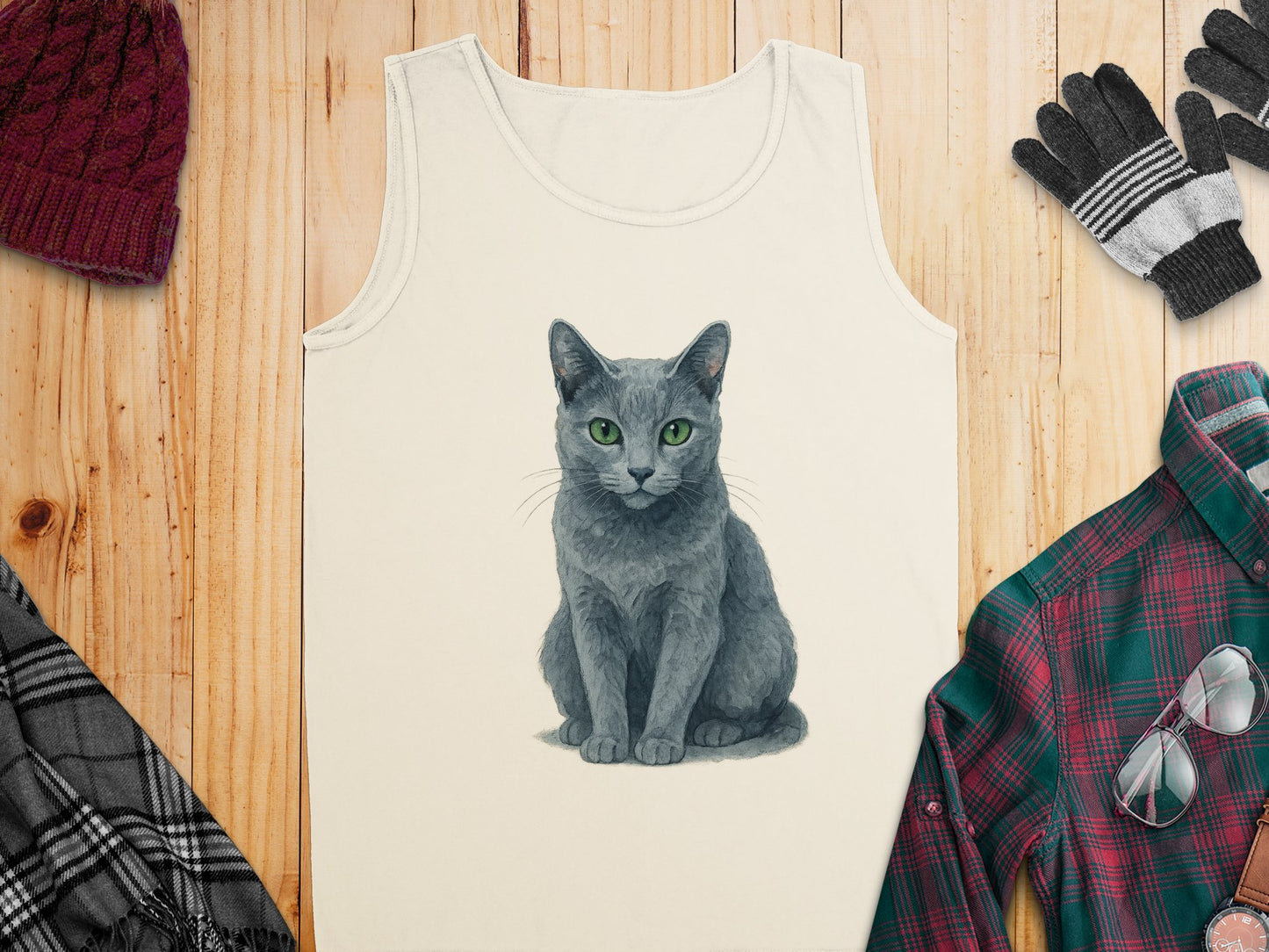 Green Eyed Cat Graphic Design on Tank Top product type