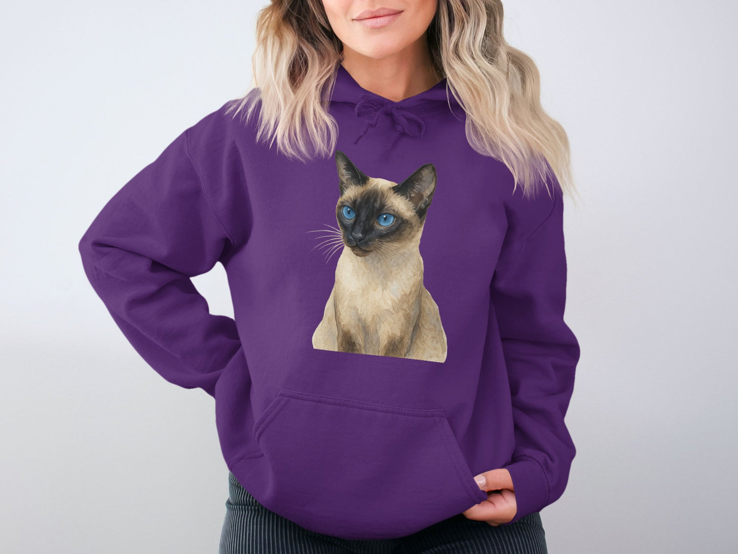 Purple Hoodie with Realistic Cat Print product type