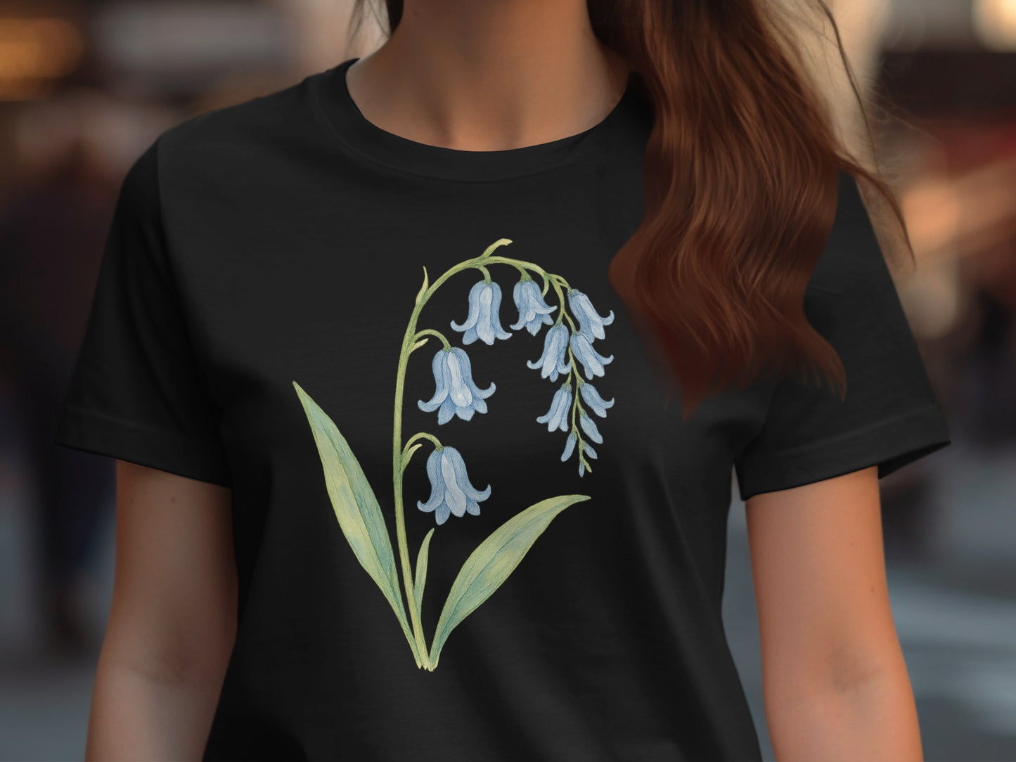 Bluebell Flower Design on Black T-shirt product type