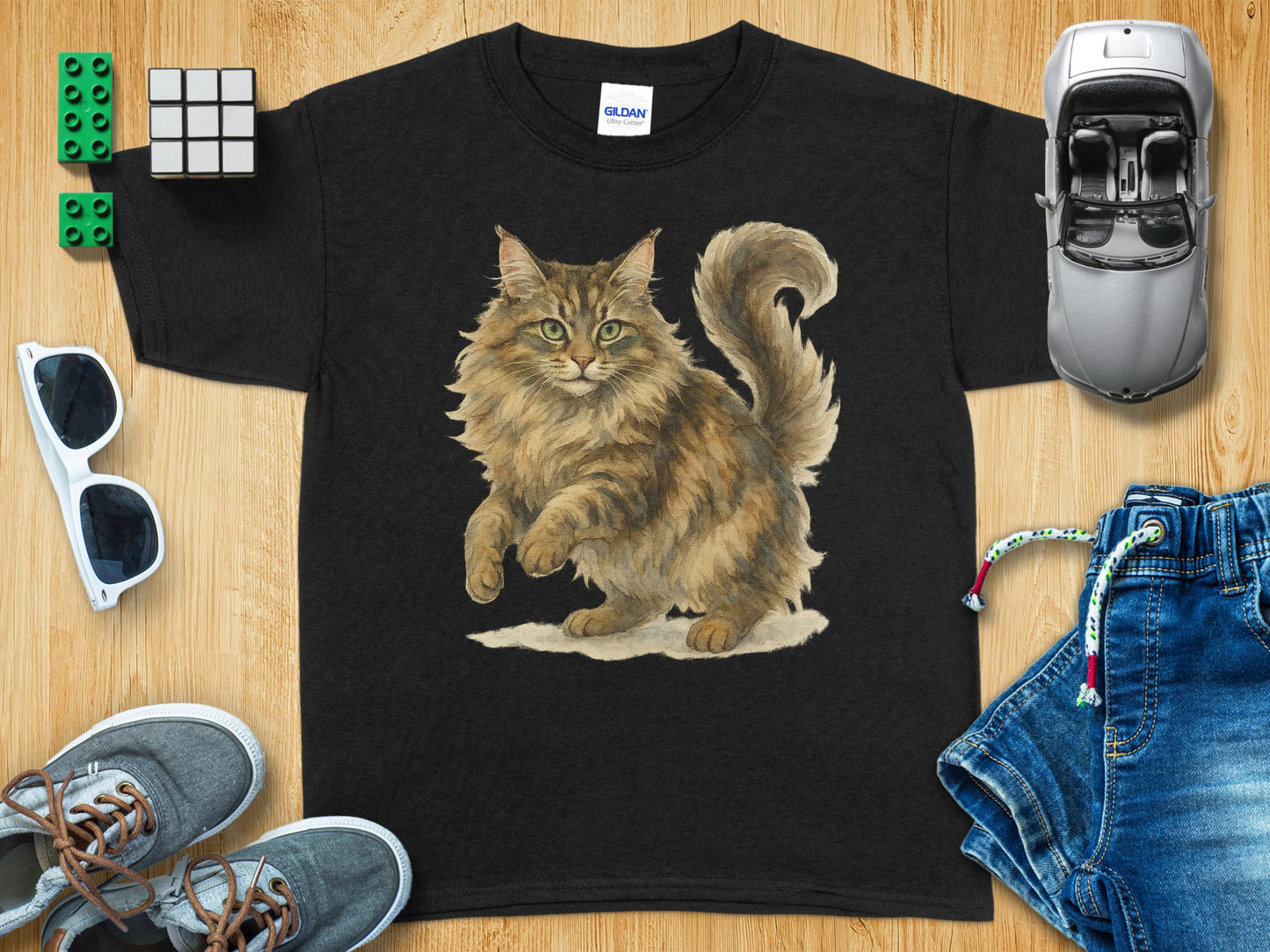 Cat Print with Toy Accessories on T-shirt product type