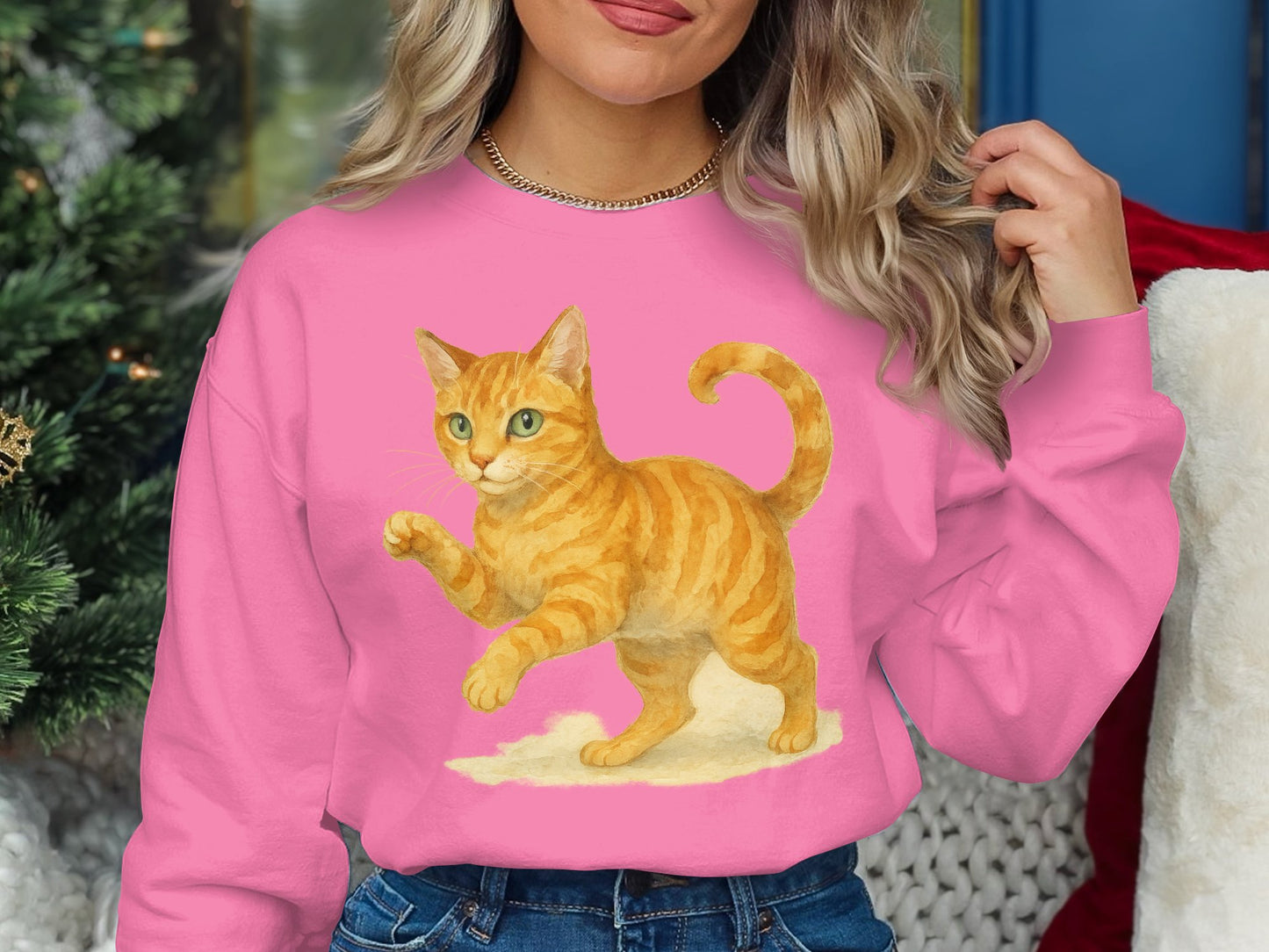 Cute Orange Cat on Pink Long Sleeve product type