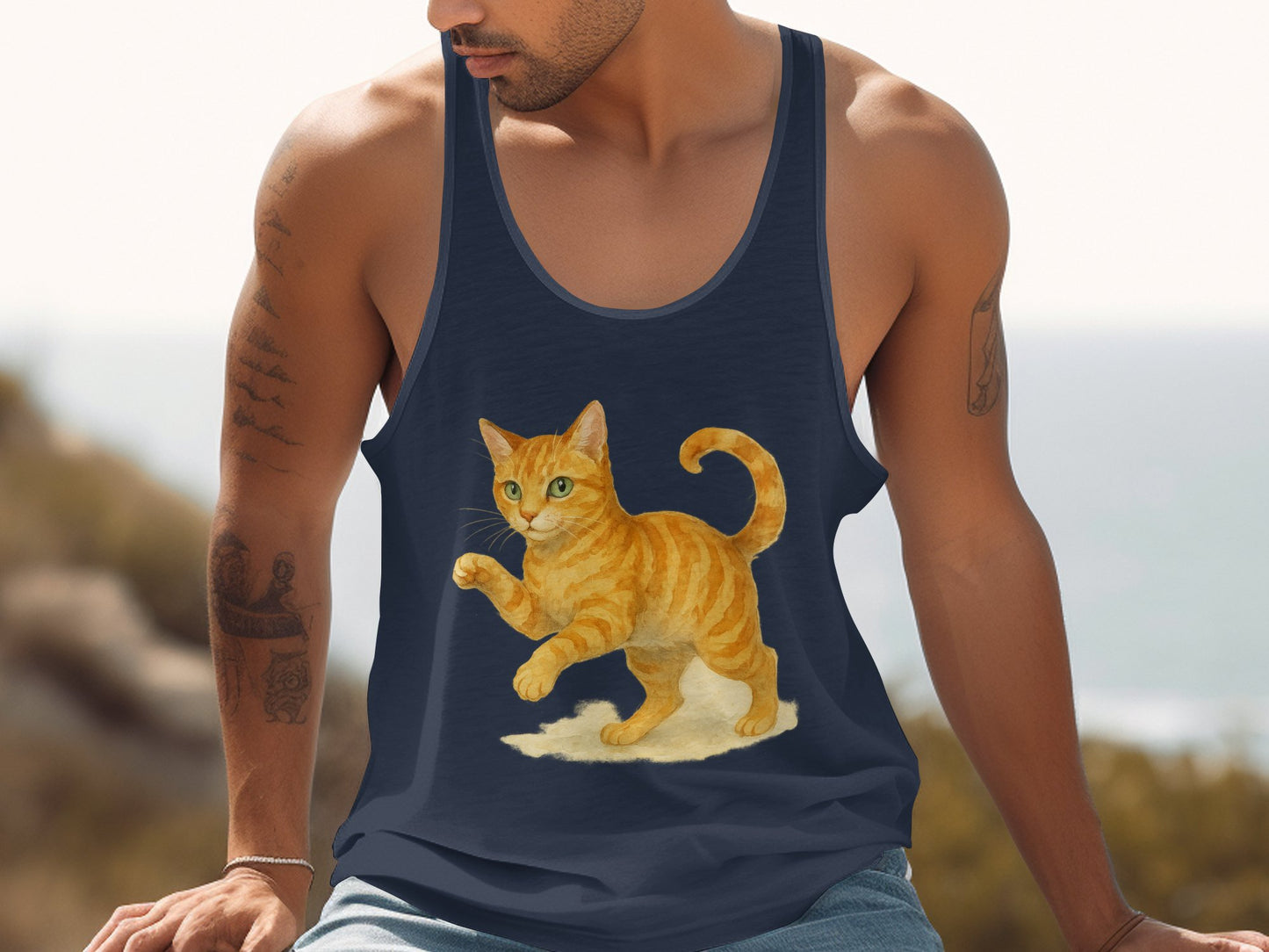 Playful Orange Cat Design Graphic Tank Top product type