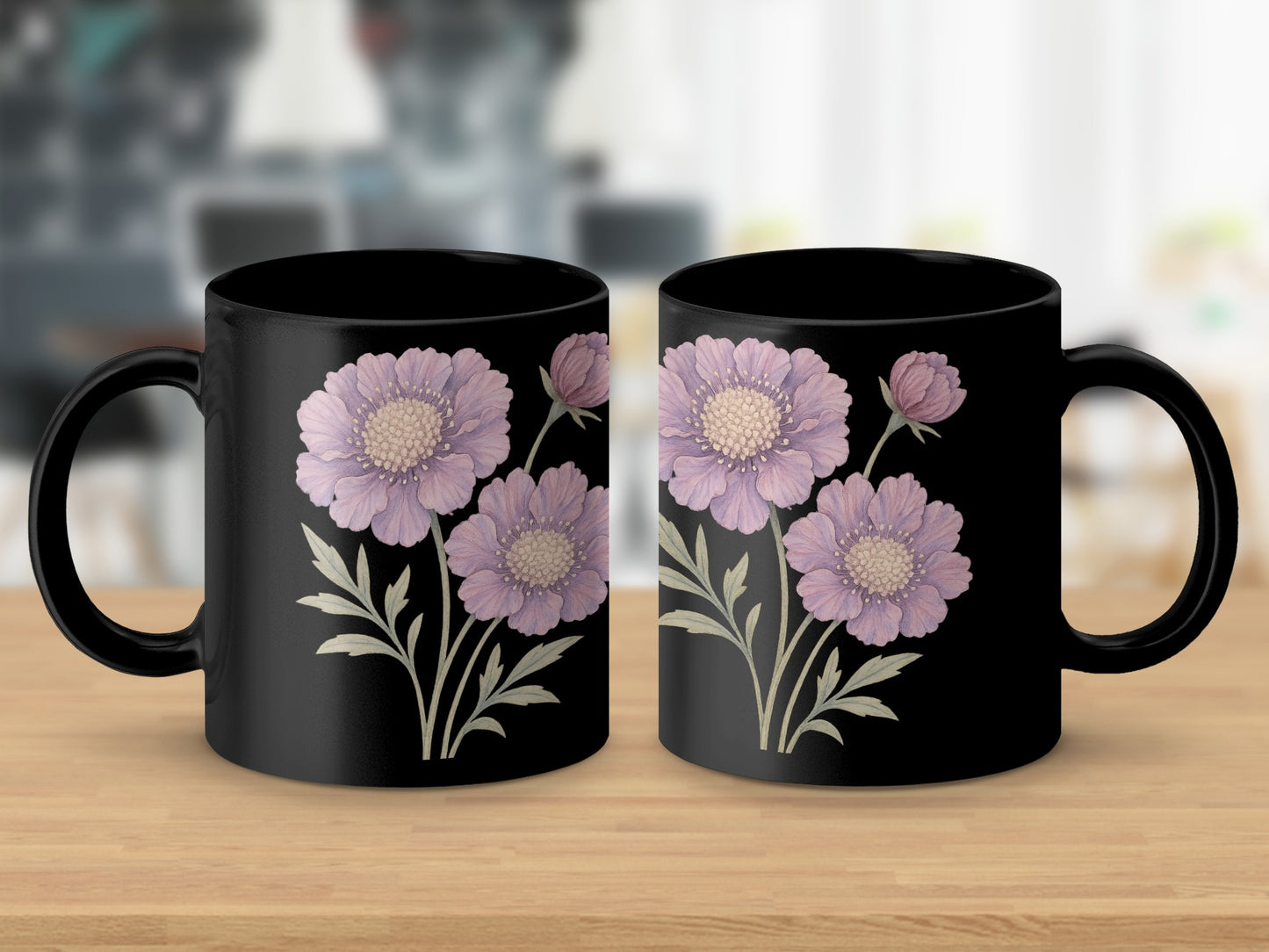 Purple Flower Pattern Design Black Coffee Mug product