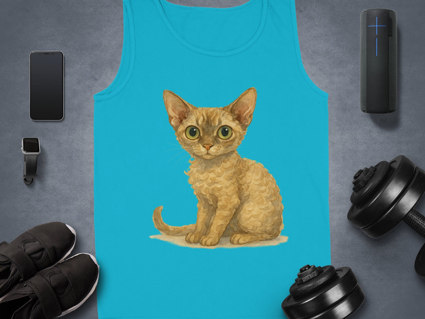 Cute Large Eyed Kitten Illustration Blue Tank Top product type