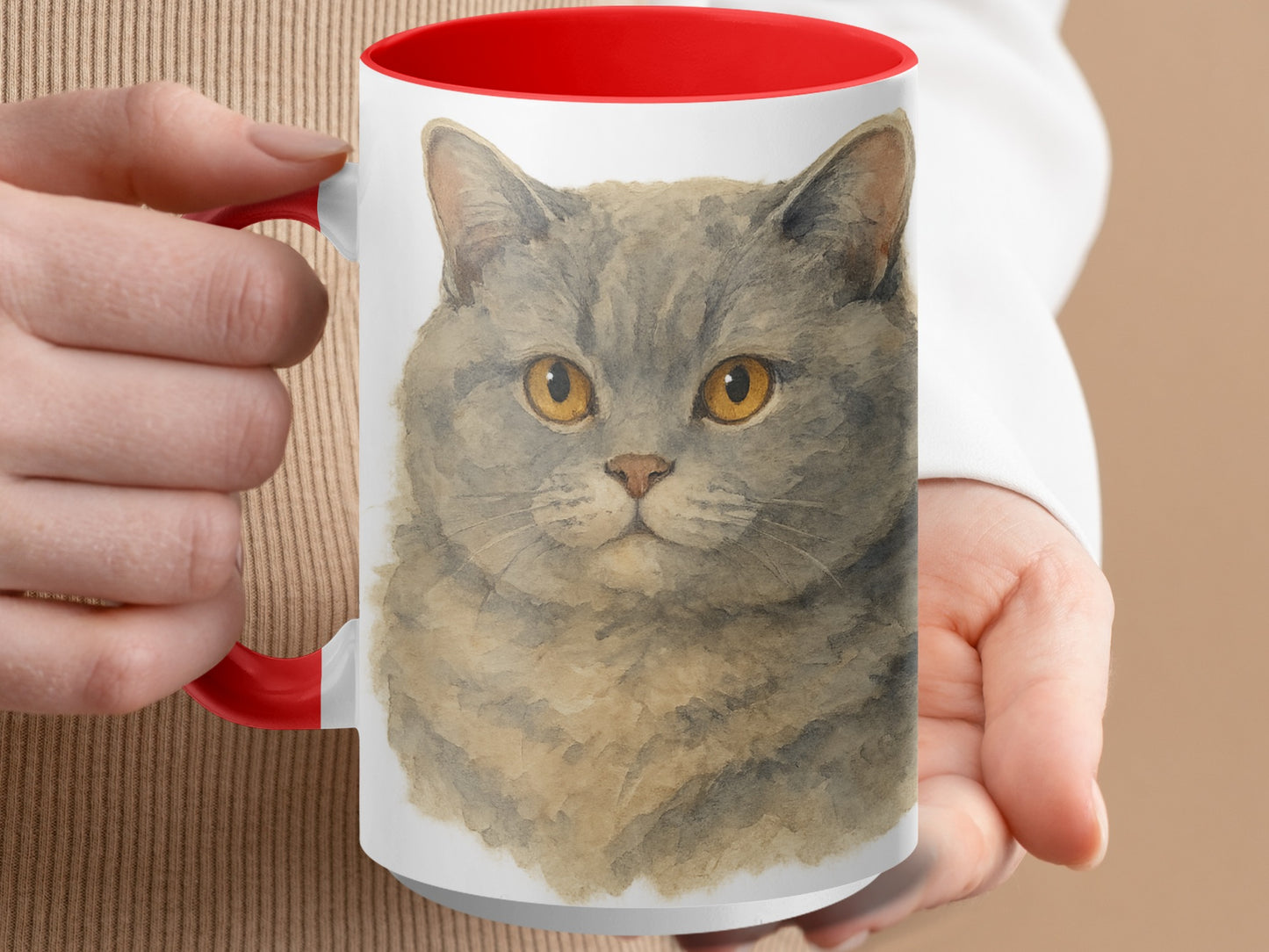 Realistic Gray Cat Art Design Printed Mug product
