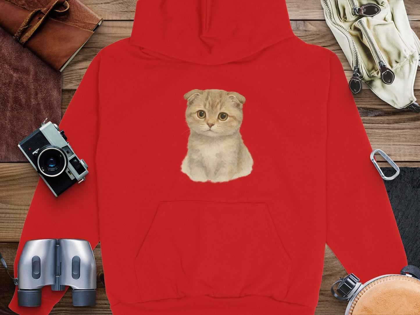 Cute Kitten Print Red Hoodie Cozy Sweatshirt Product Type