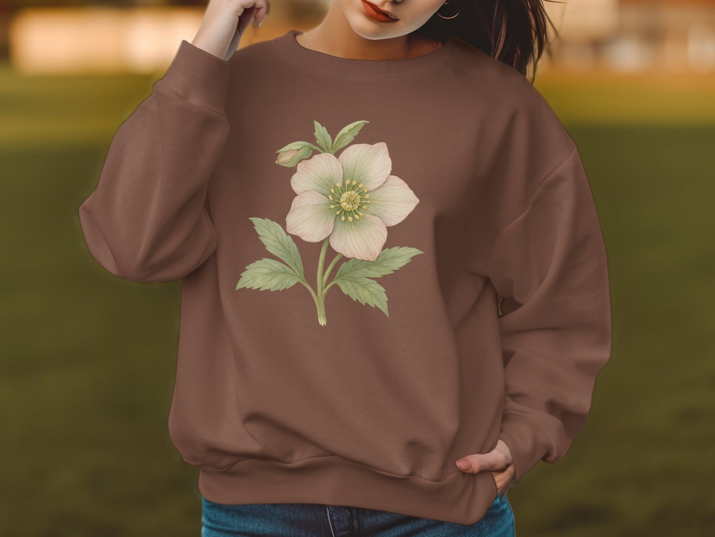 Botanical Flower Graphic Brown Cozy Sweatshirt product type