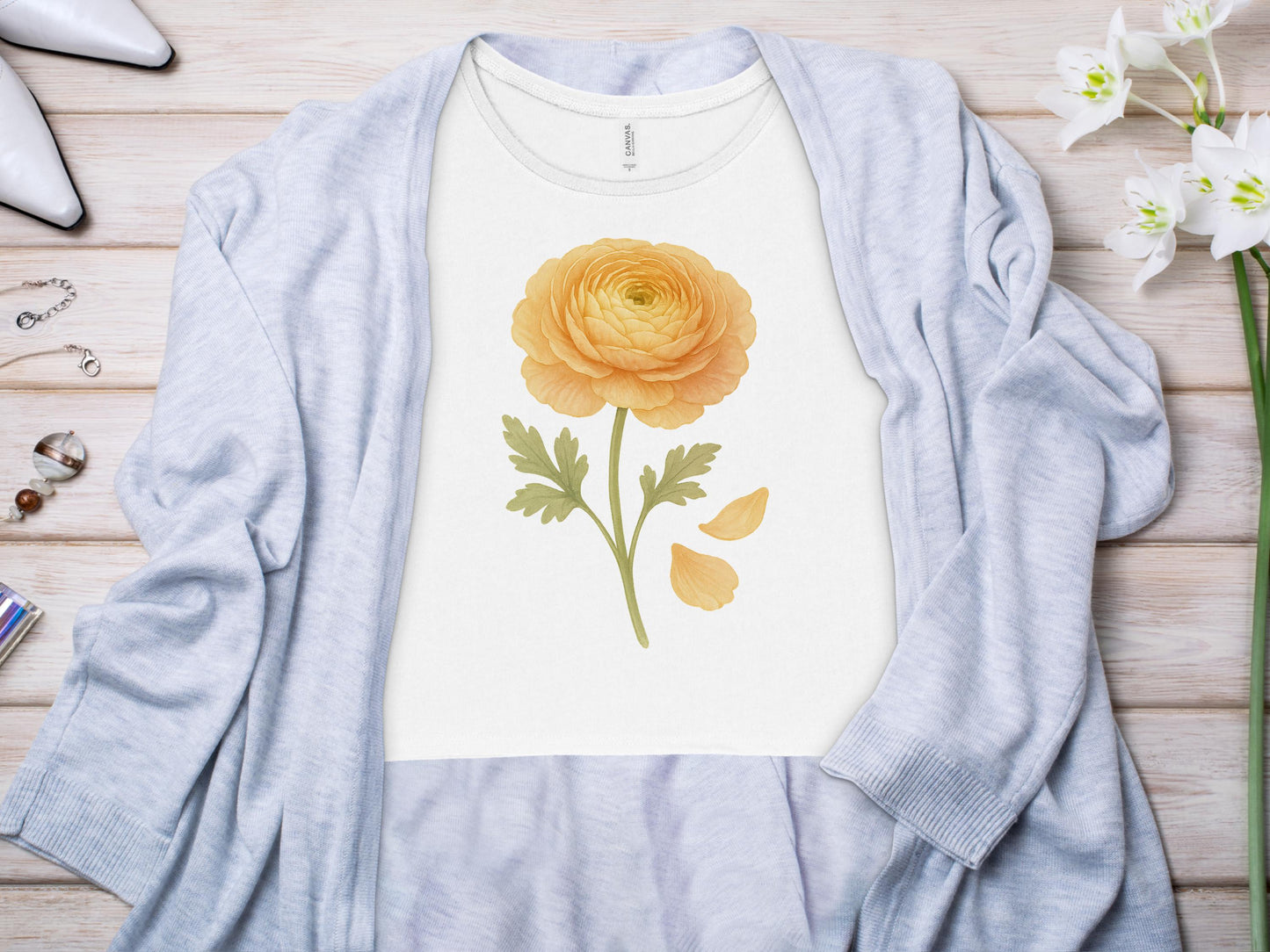 Yellow Flower Graphic on White Stylish T-Shirt product type