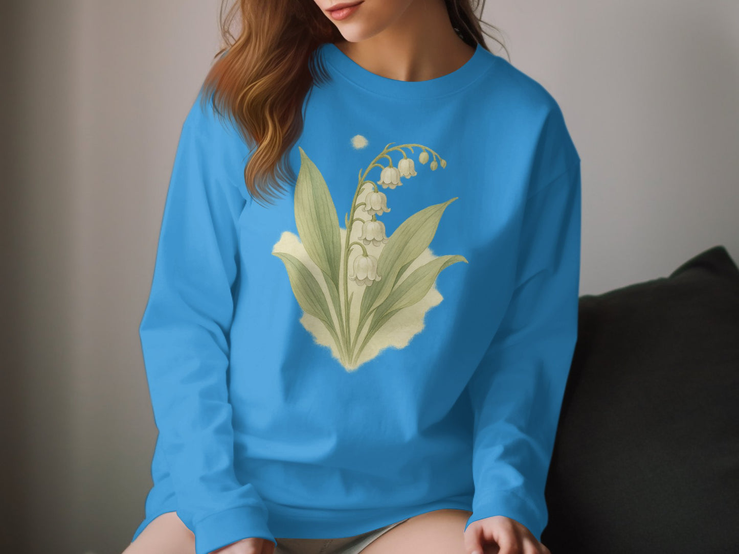Elegant Floral Lily Blue Pullover Sweatshirt product type