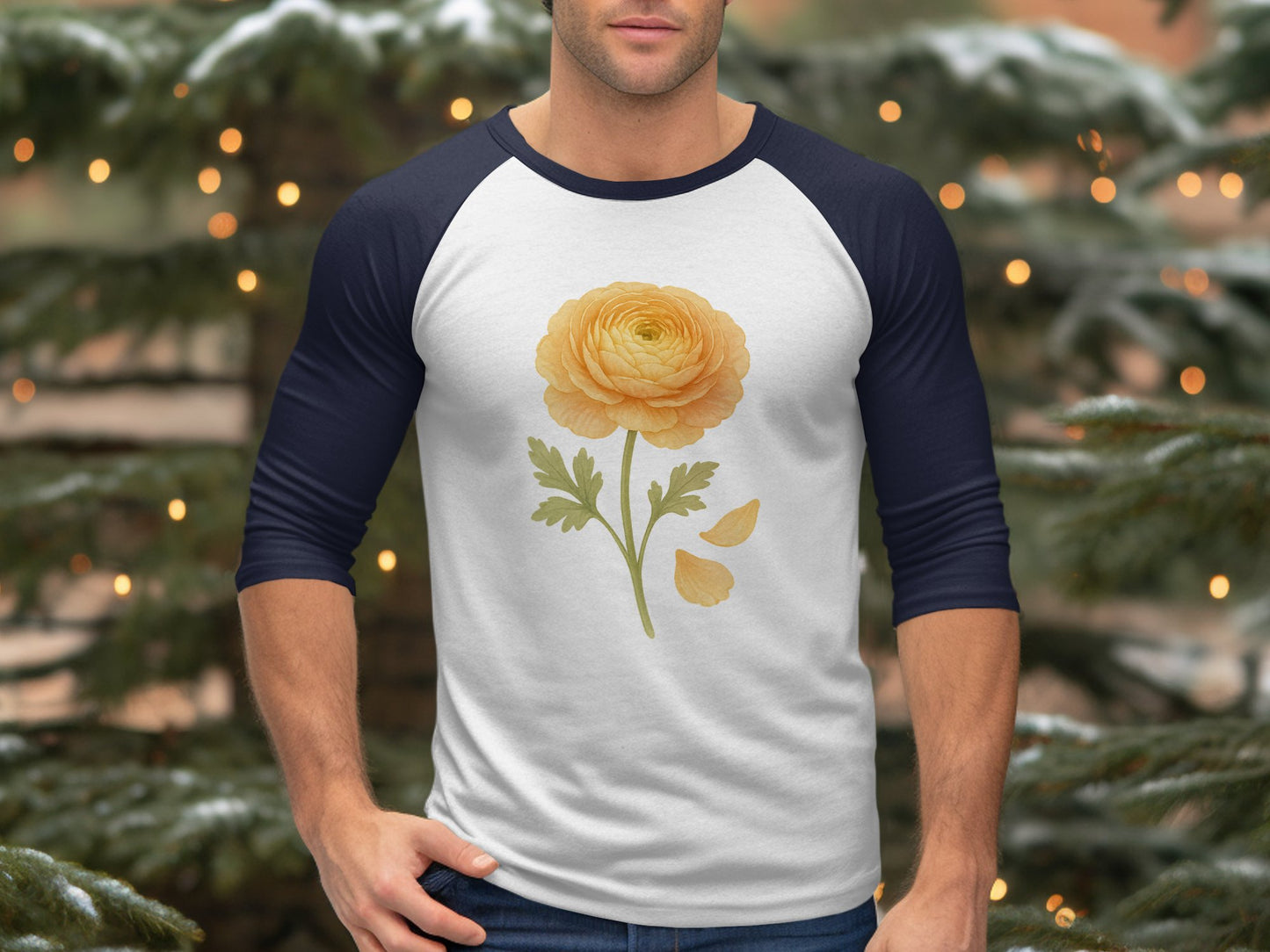 Yellow Rose Print Long Sleeve Baseball Tee product type