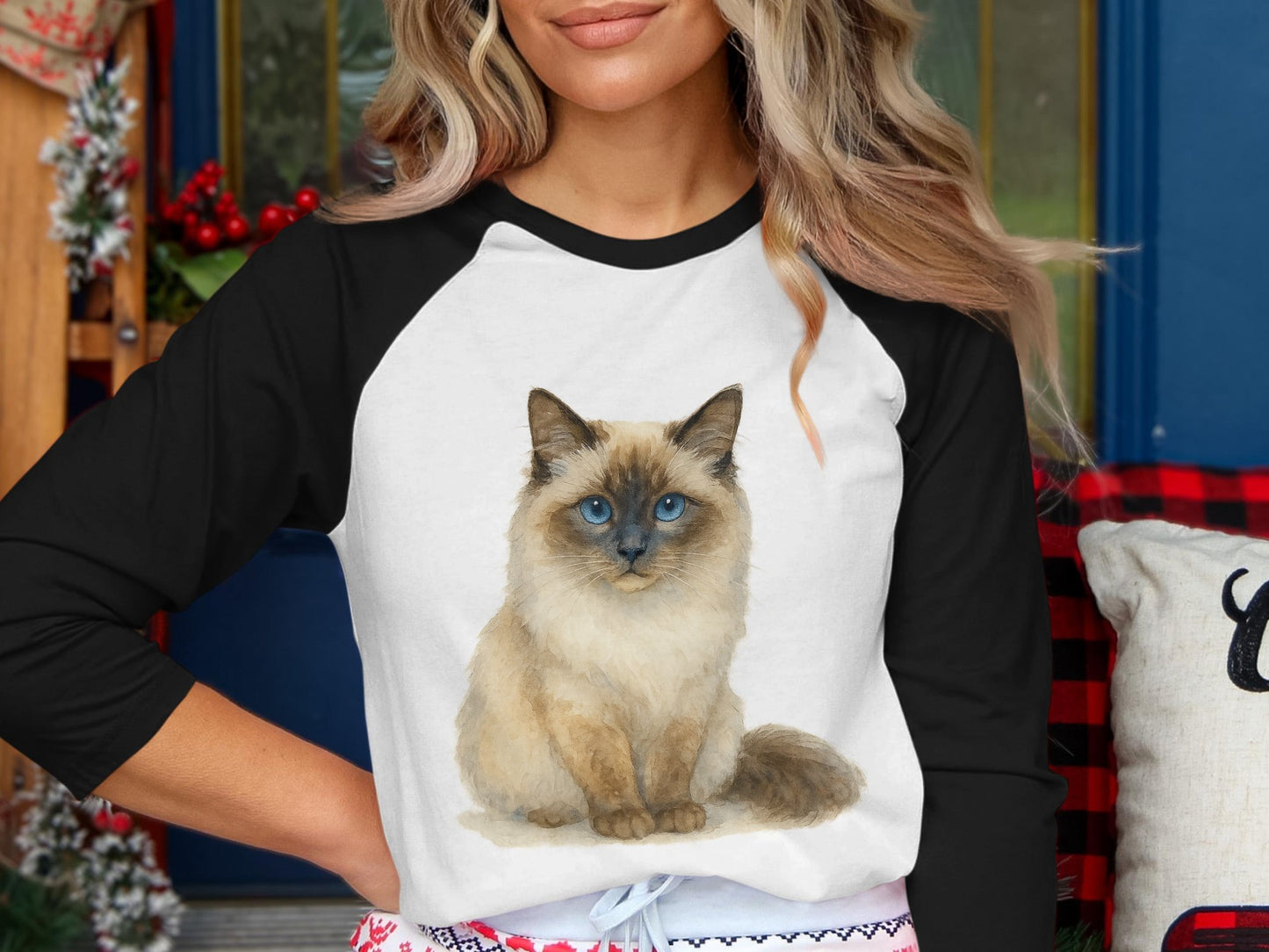 Cute Cat Print Long Sleeve Baseball Tee Shirt product
