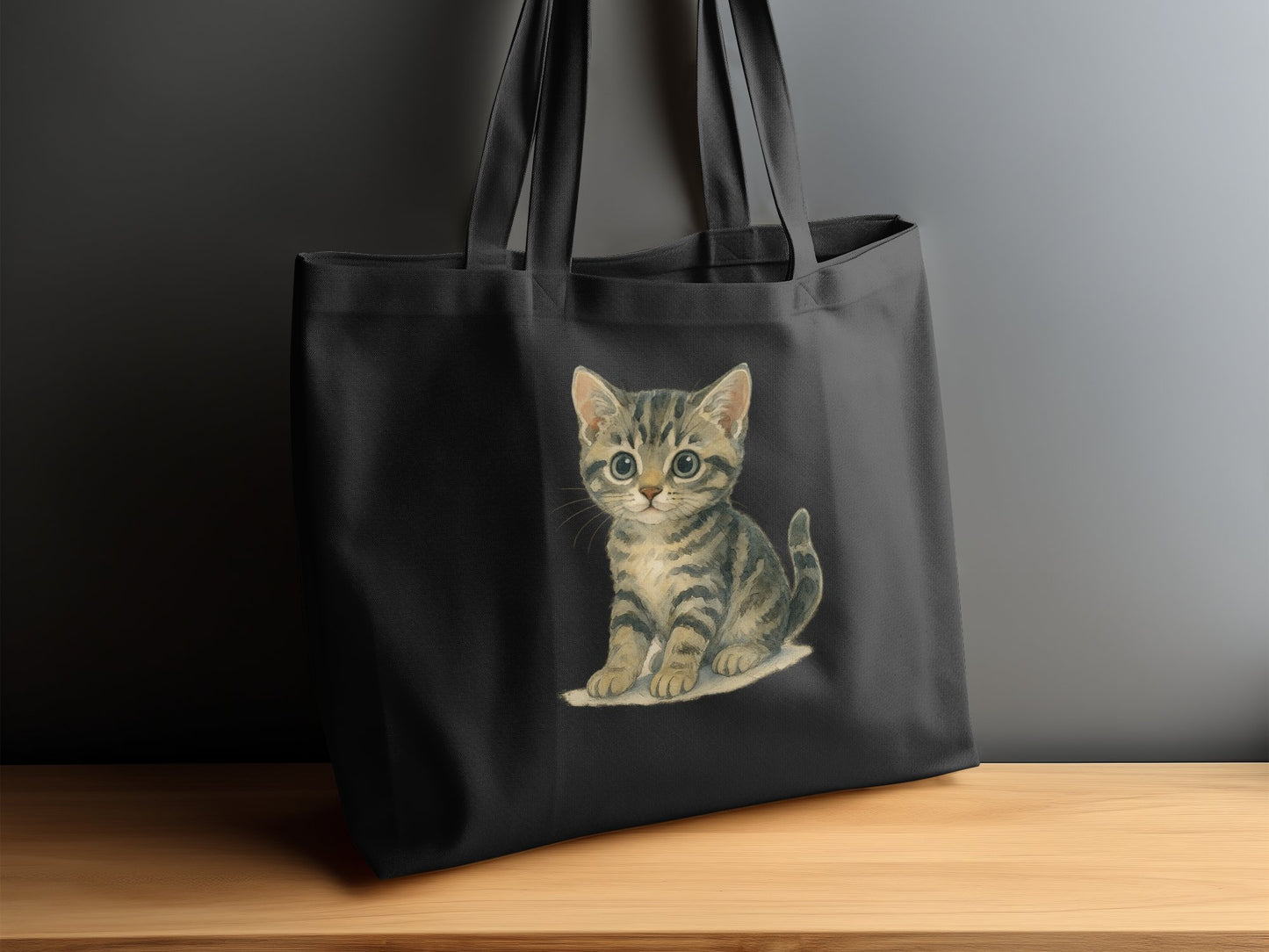 Cute Kitten Print Black Tote Bag Fashionable product