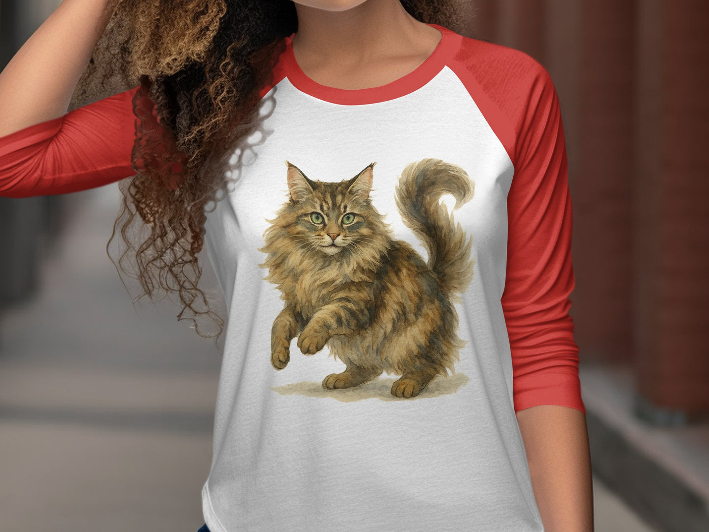 Raglan Shirt Featuring Cute Fluffy Cat Design product