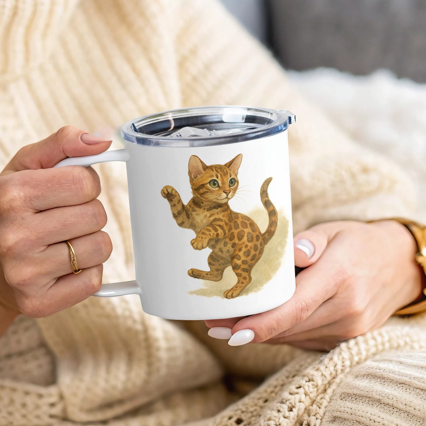 Cute Playful Kitten Design Insulated Travel Mug product