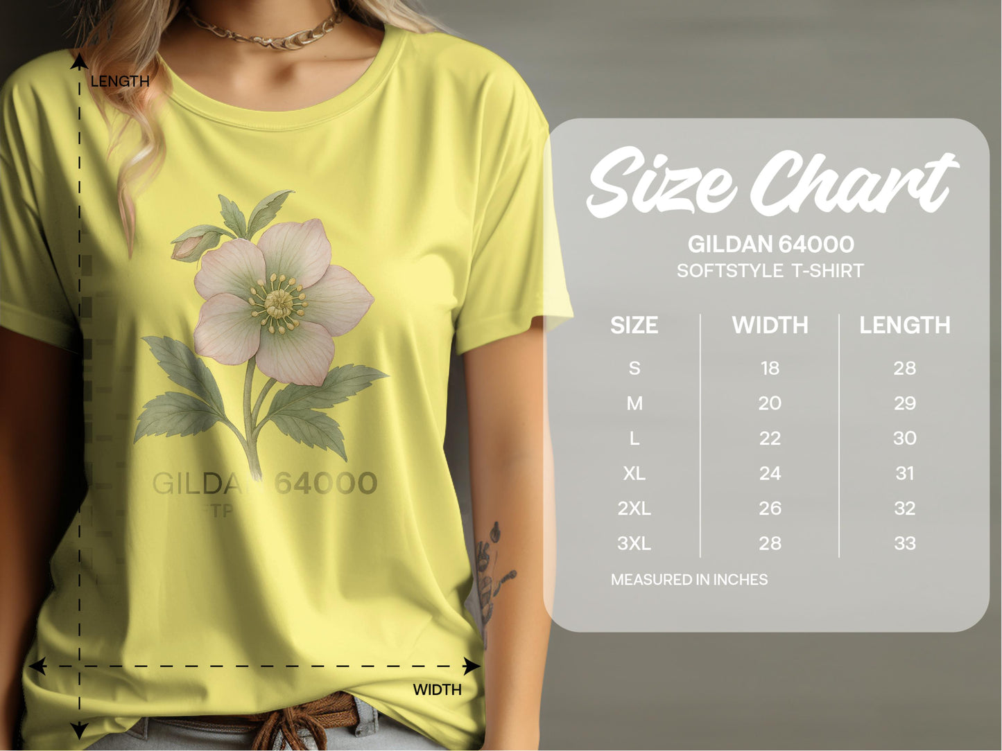 Floral Softstyle T-shirt with Size Chart Display product type