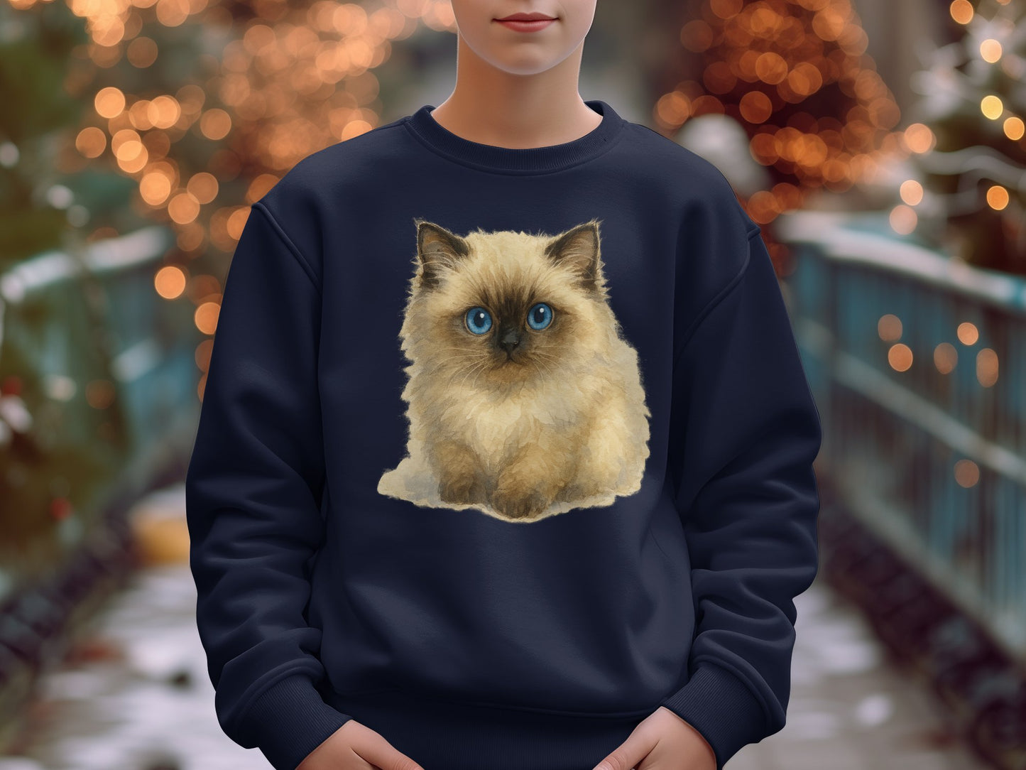 Adorable Fluffy Kitten Print on Navy Sweatshirt product