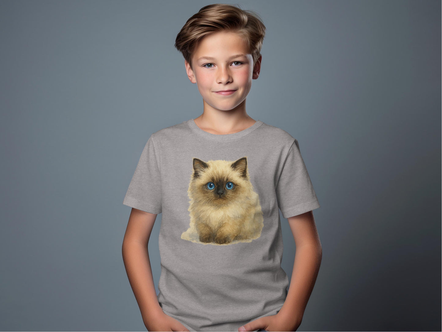 Adorable Blue-Eyed Fluffy Cat Graphic Shirt product type