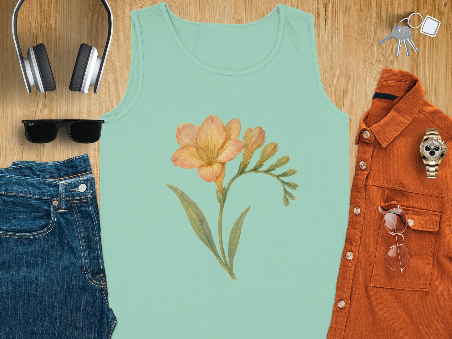 Floral Tank Top with Elegant Design Apparel Product Type