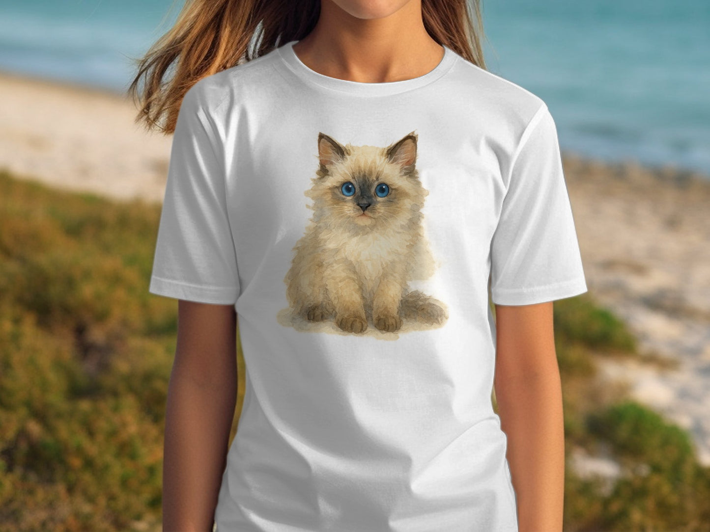 Adorable Blue-Eyed Kitten Print T-shirt product