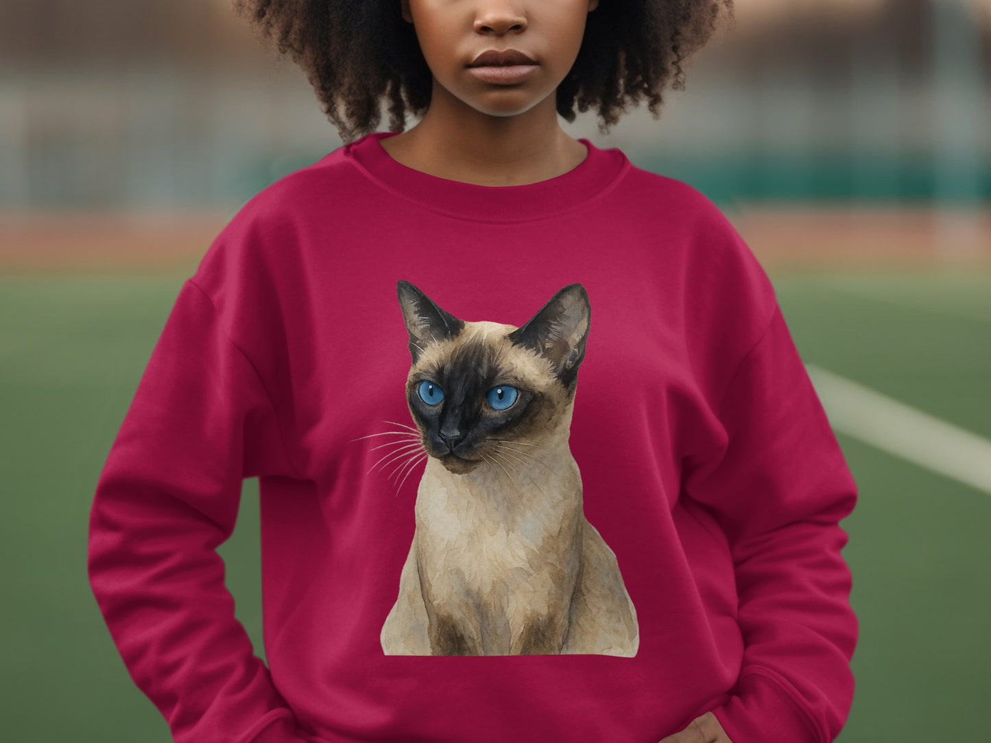 Cozy Cat Lover Sweatshirt with Siamese Cat Print product type