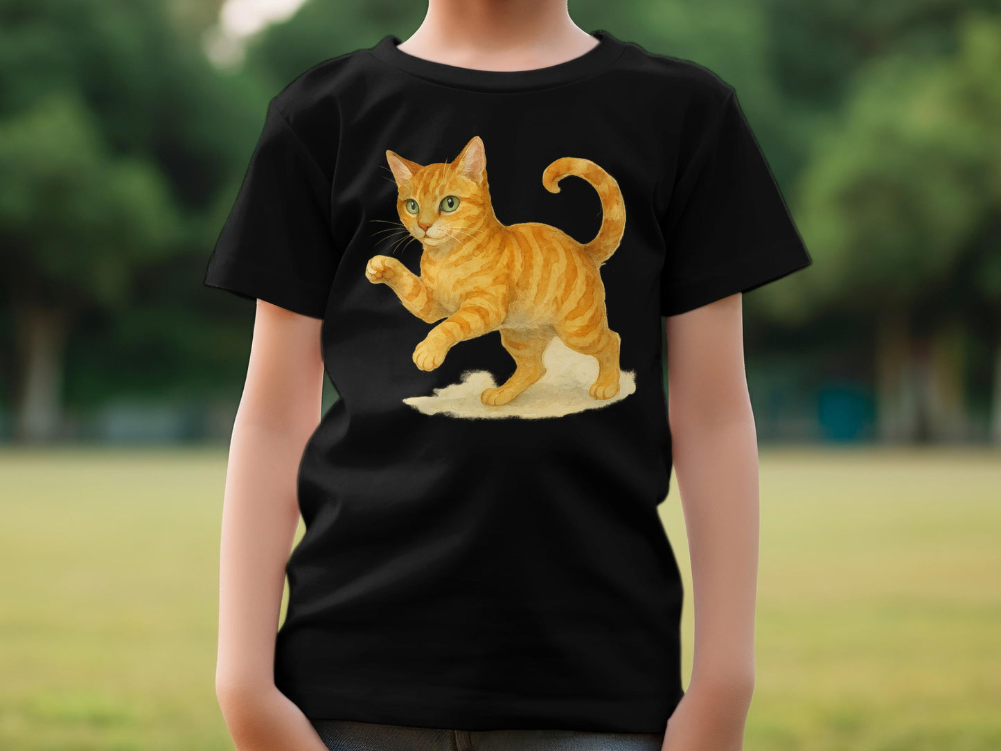 Playful Orange Cat Design T-Shirt Kids product type