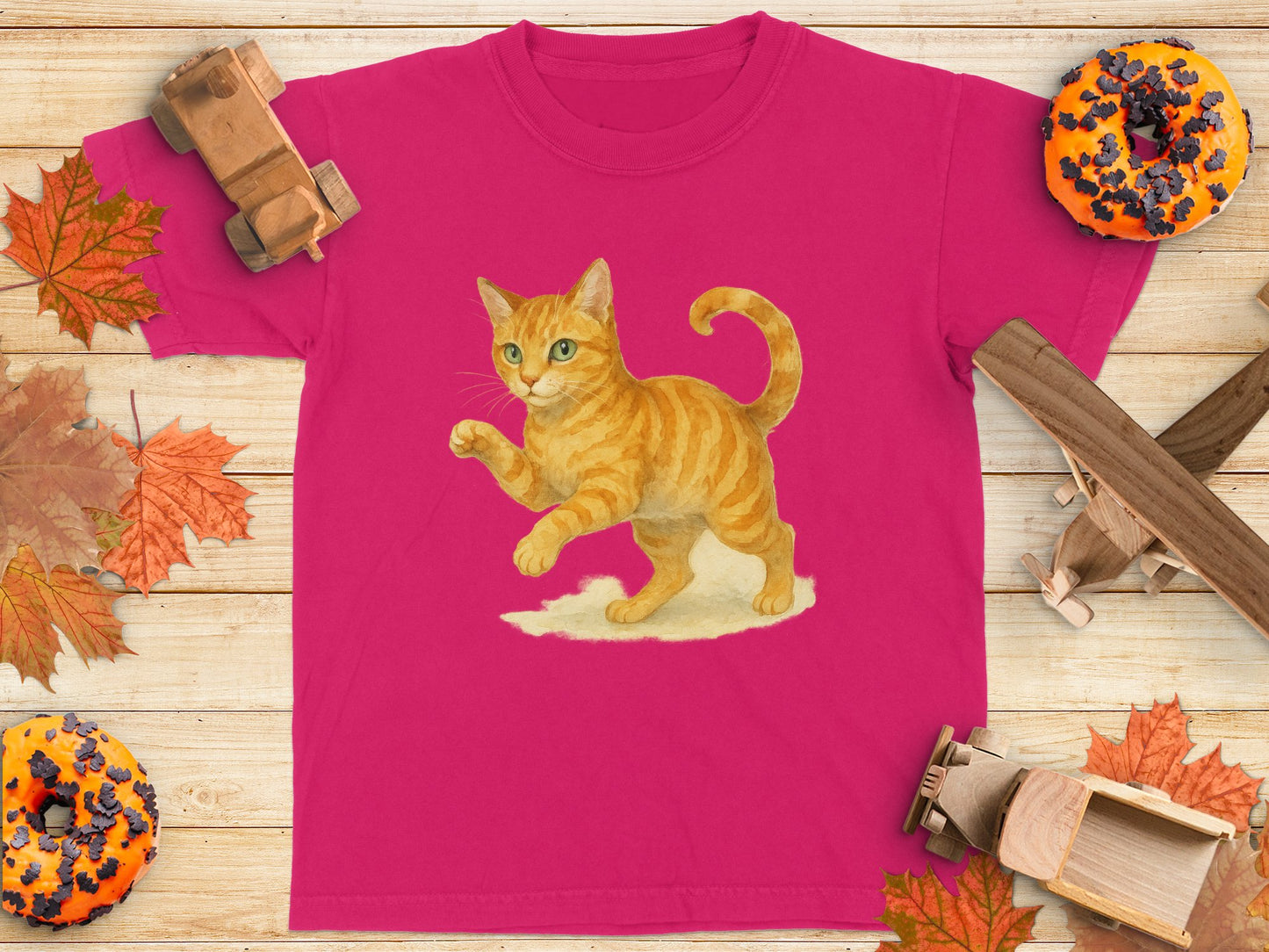 Cute Orange Cat Design on Pink Shirt product type