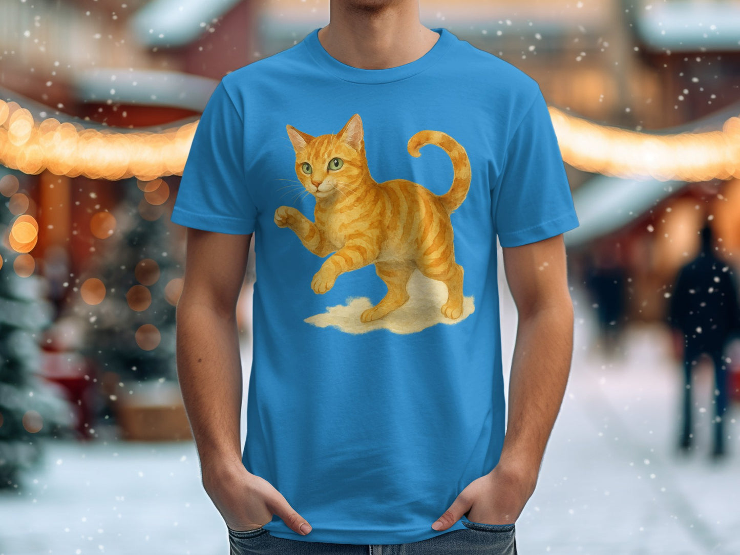 Playful Orange Cat Graphic Blue T-shirt product