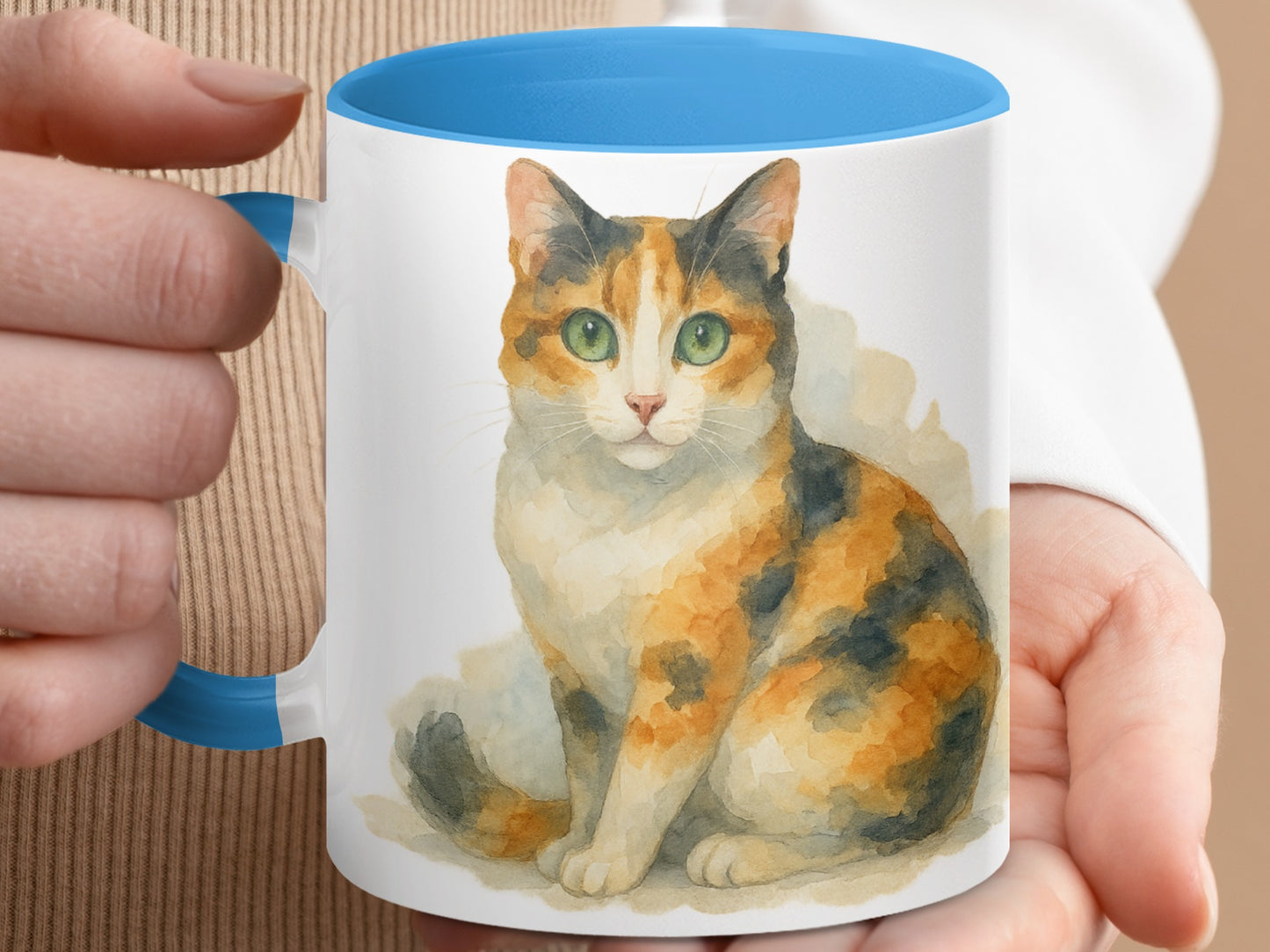 Colorful Calico Cat Illustration on Ceramic Mug product type