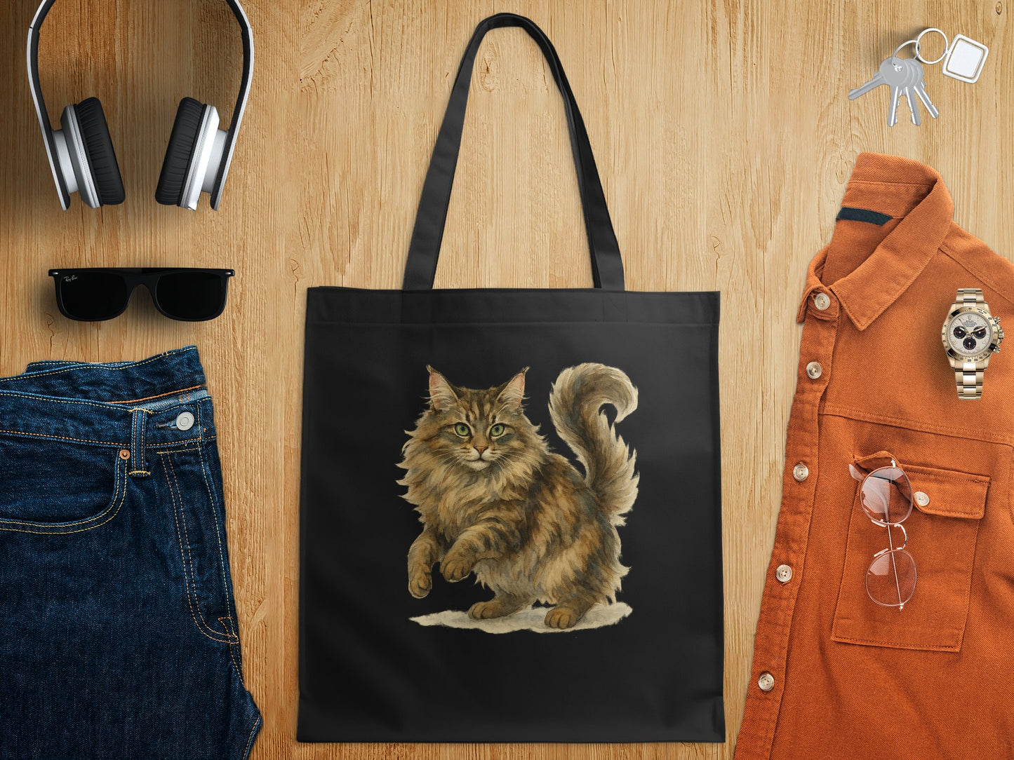 Cat Print Design on Stylish Tote Bag product type