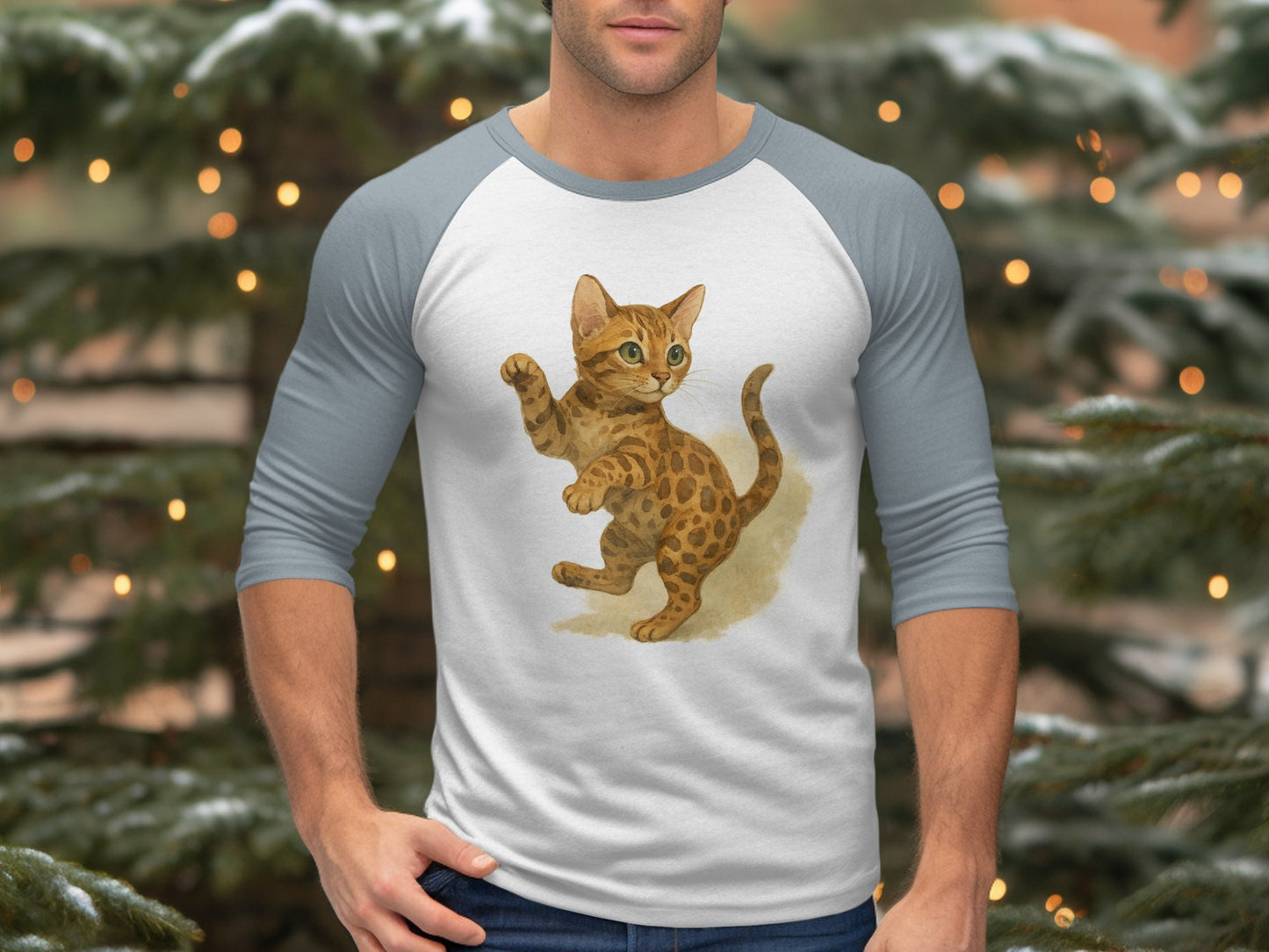 Bengal Cat Illustration on Baseball Sleeve Shirt product